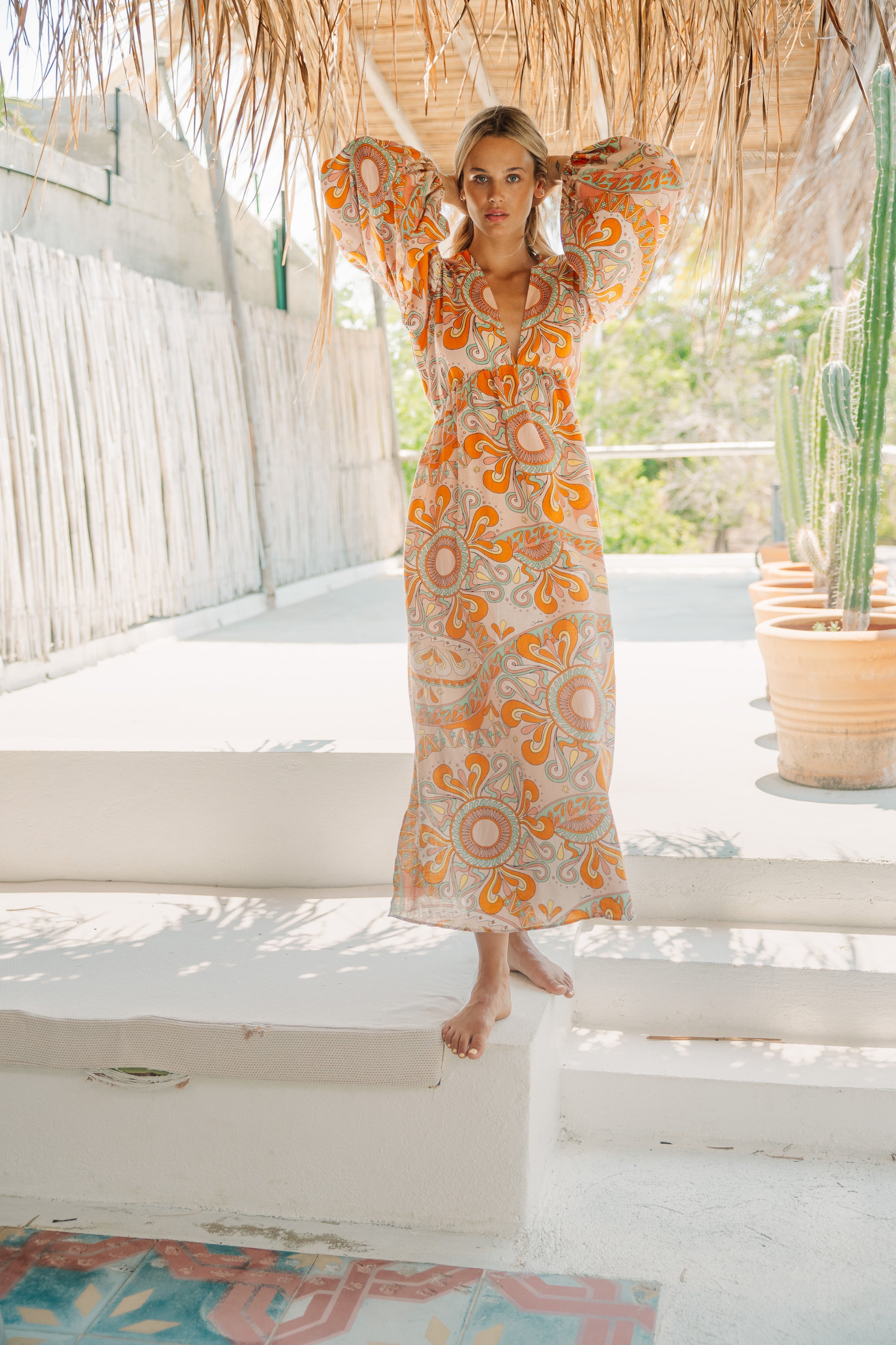 EVA LONG DRESS LINEN HAVANA AQUARELLE