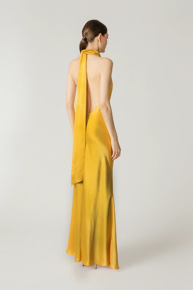 Penelope Backless Satin Gown - Gold