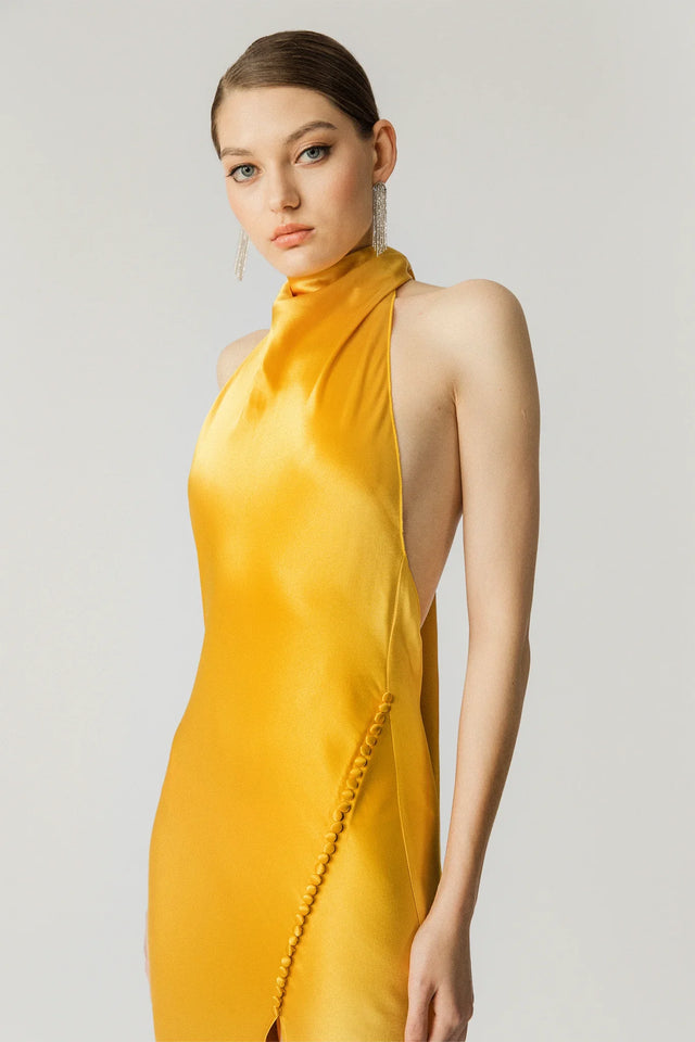 Penelope Backless Satin Gown - Gold