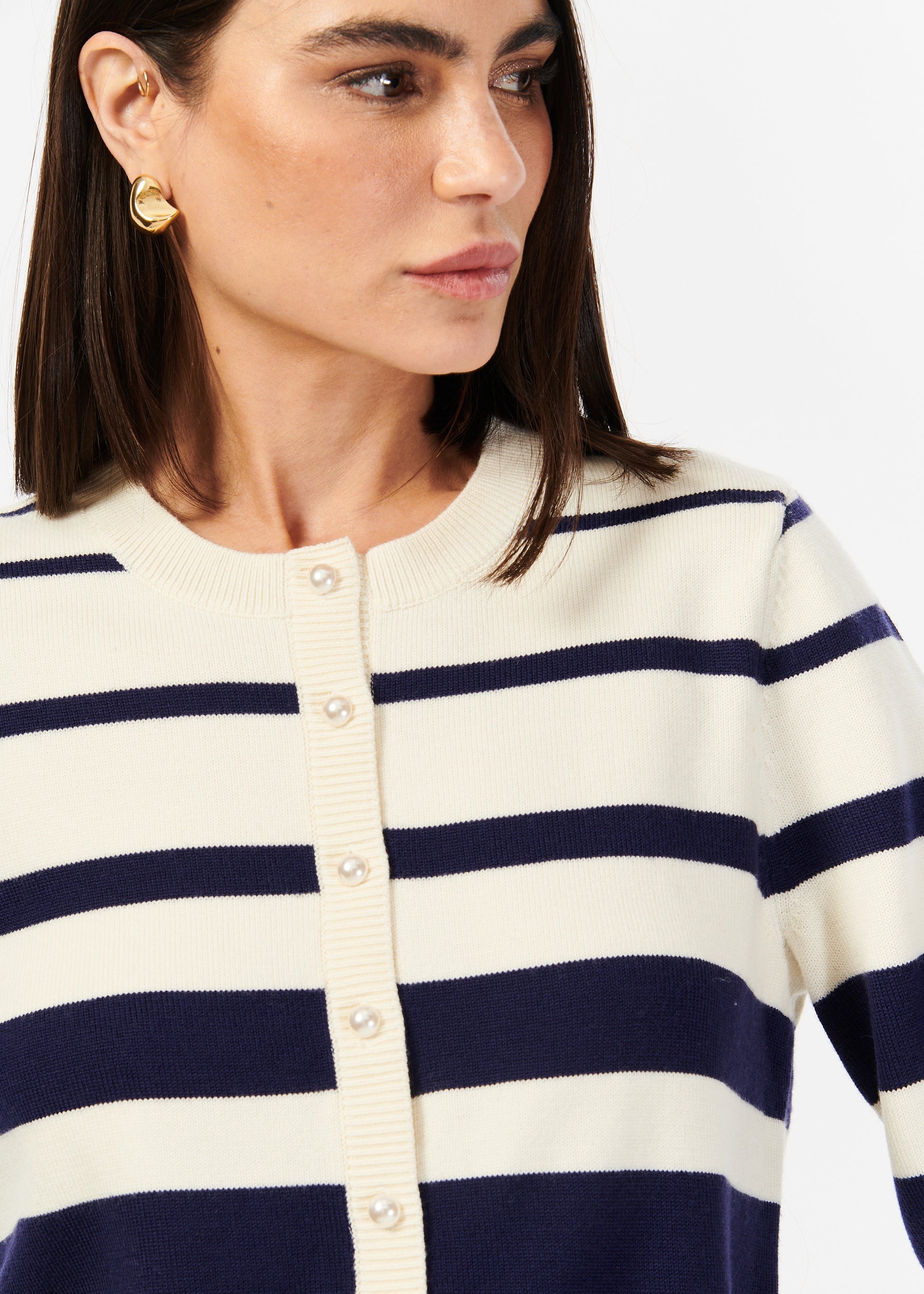 Kimbra Pearl Cardigan Shadow Stripe