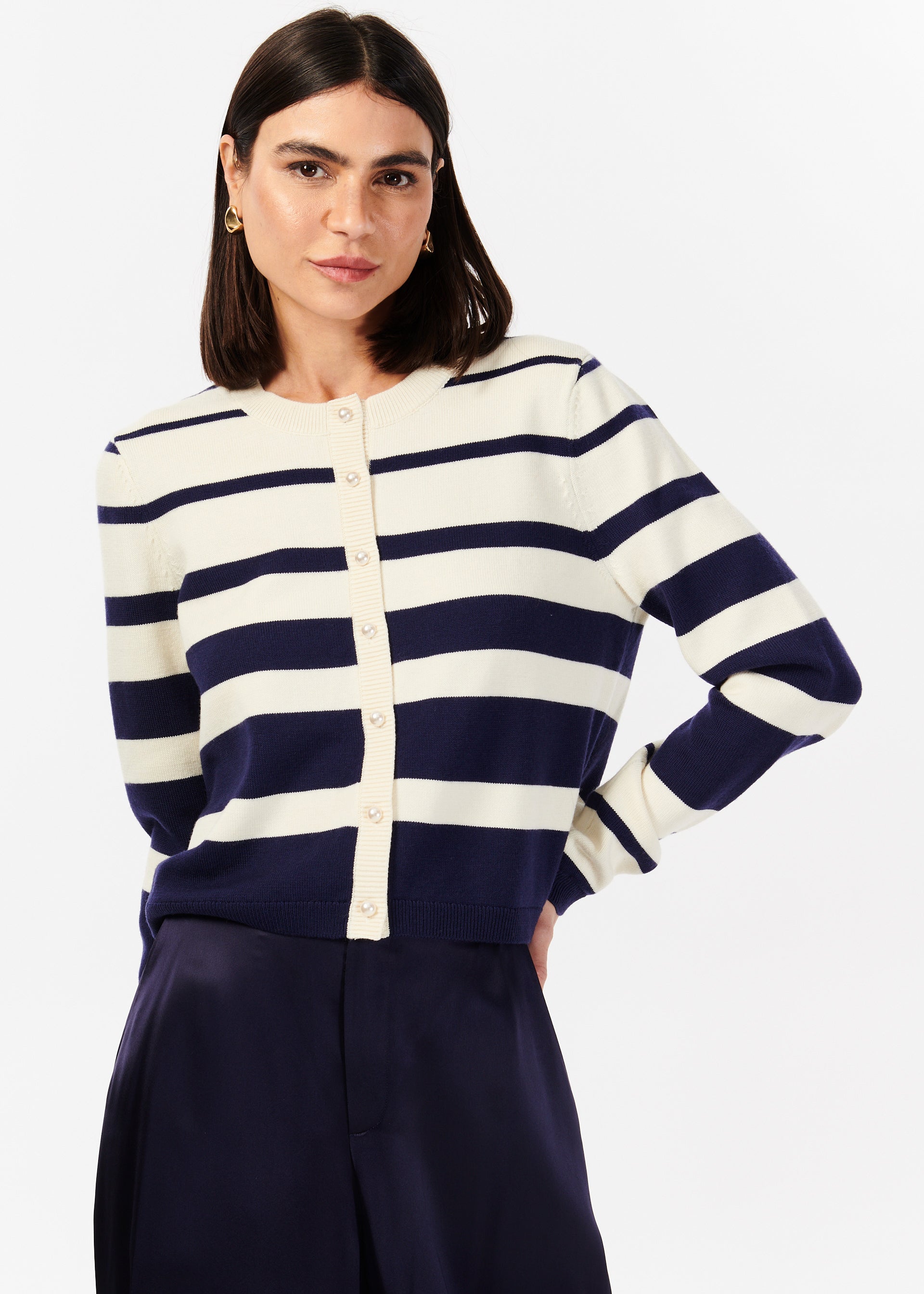 Kimbra Pearl Cardigan Shadow Stripe