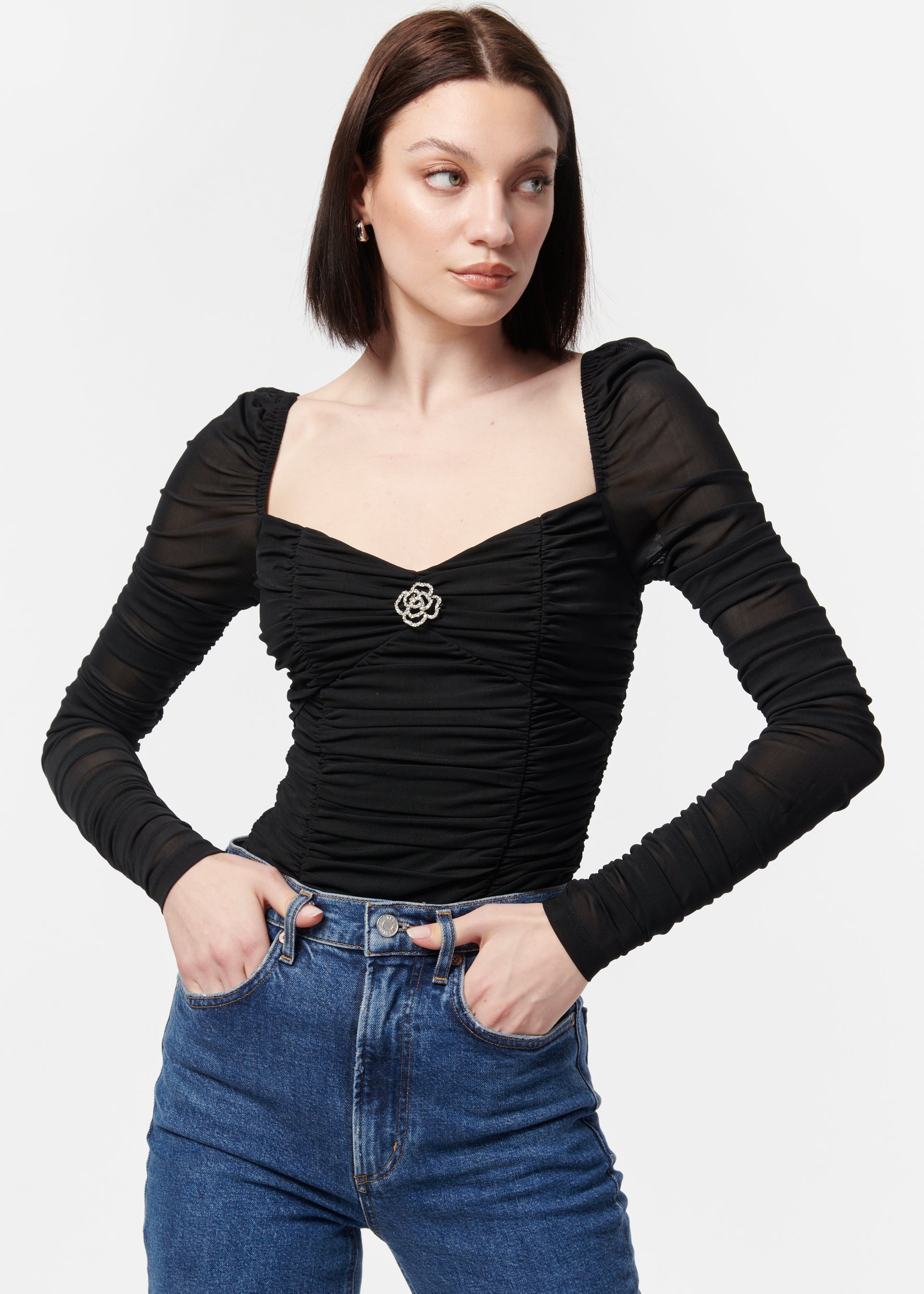 Bettina Crystal Bodysuit Black