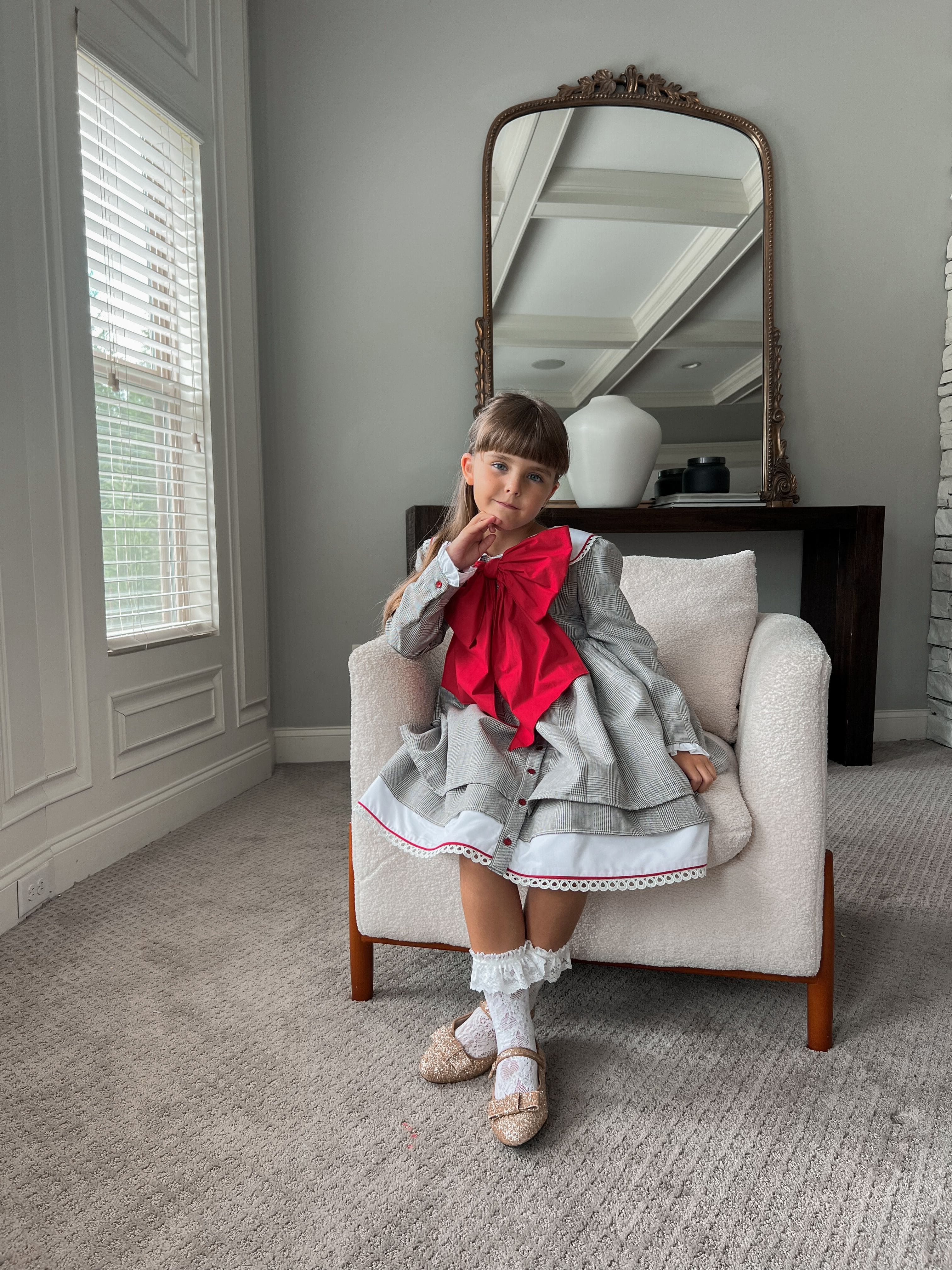 Georgina Tartan Print Dress with Red Bow - Petite Maison Kids