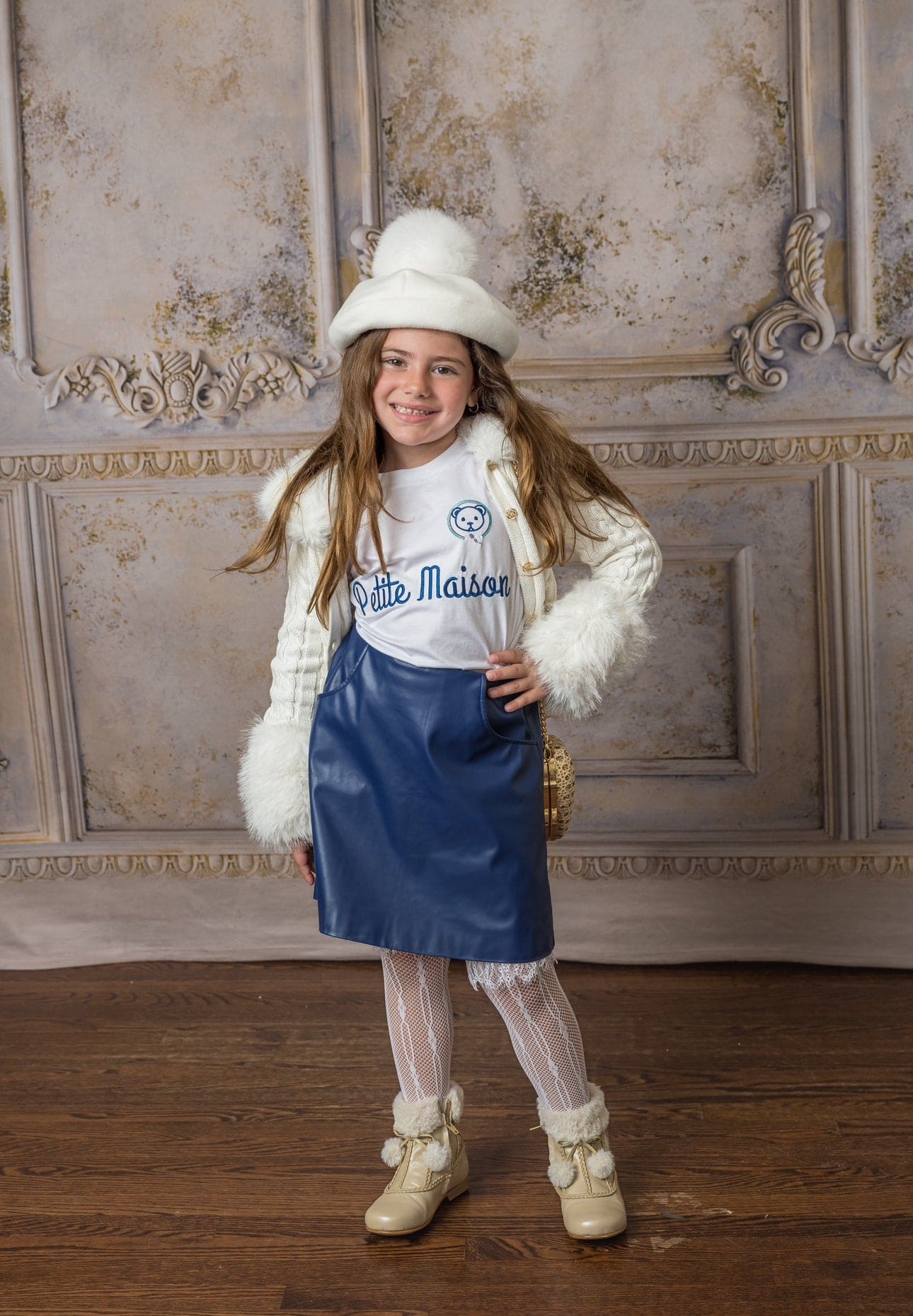 Navy Vegan Leather Skirt - Petite Maison Kids