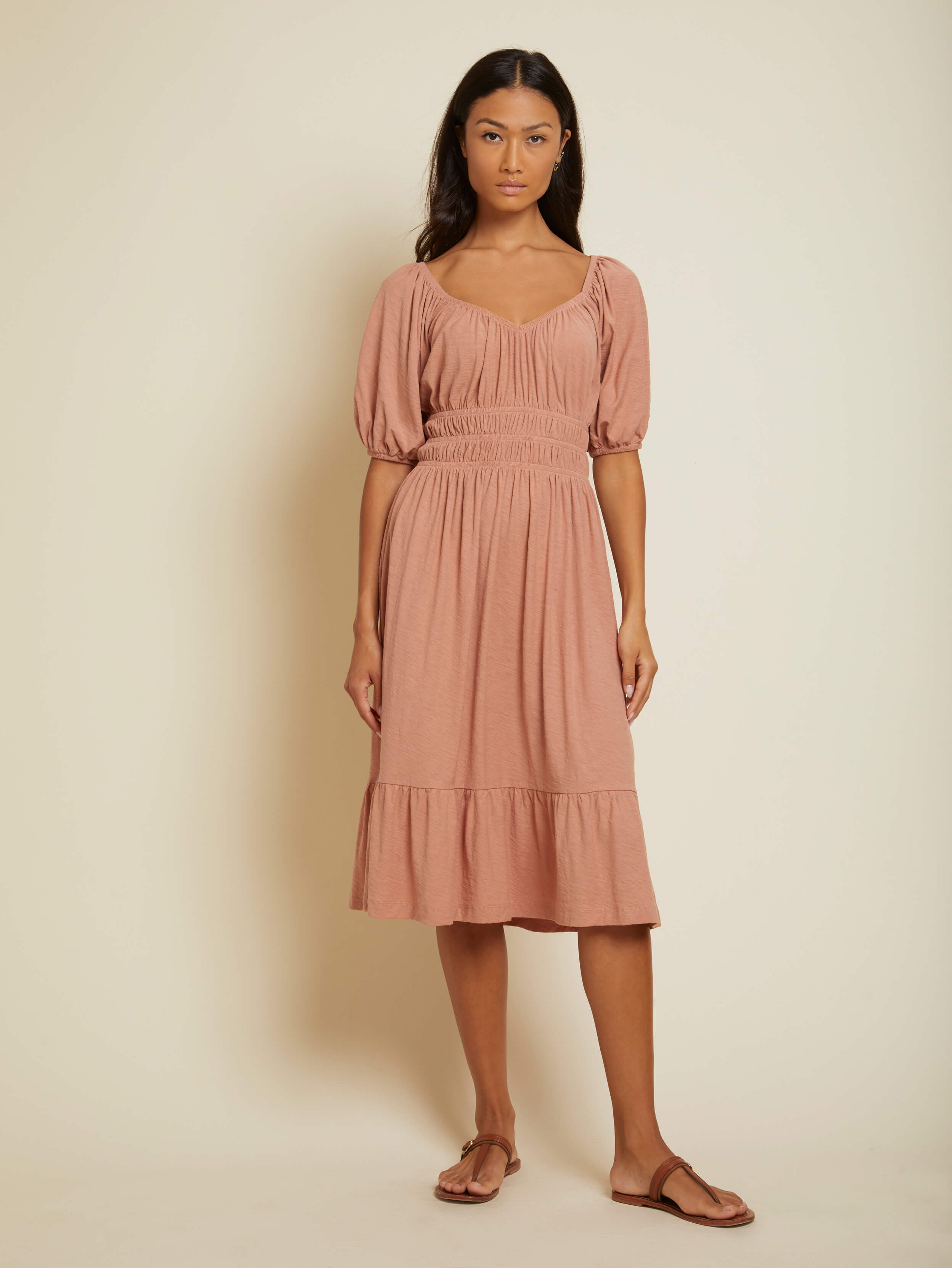 NATION LTD Fabia Shirred Puff Sleeve Midi Dress 