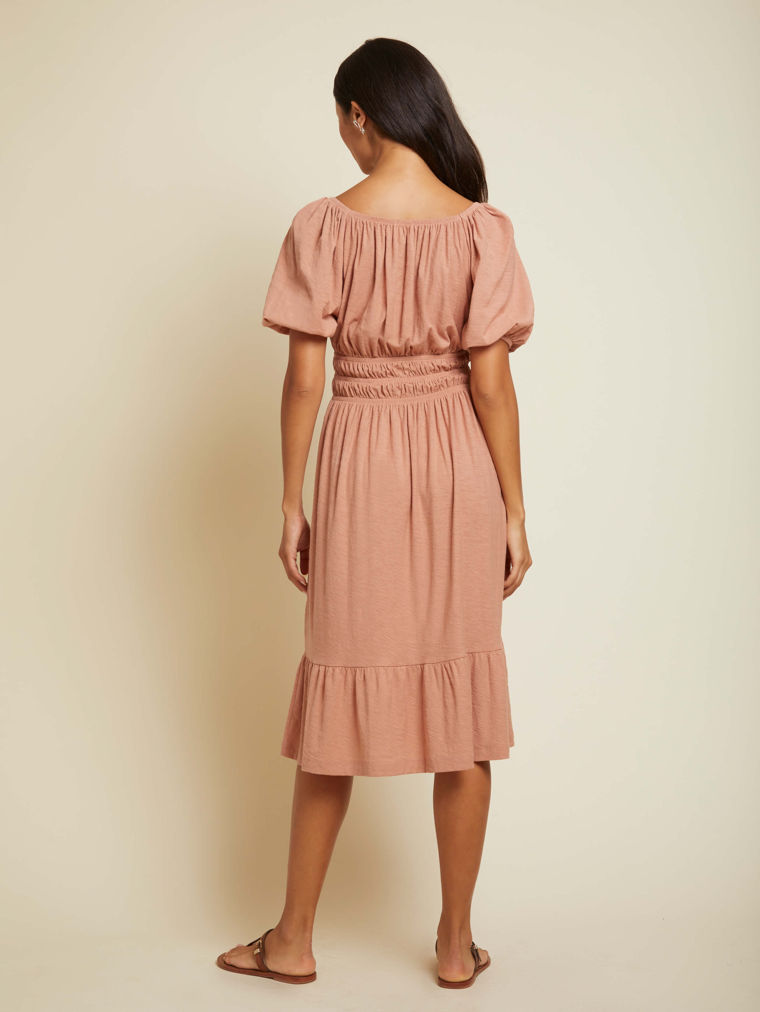 NATION LTD Fabia Shirred Puff Sleeve Midi Dress 