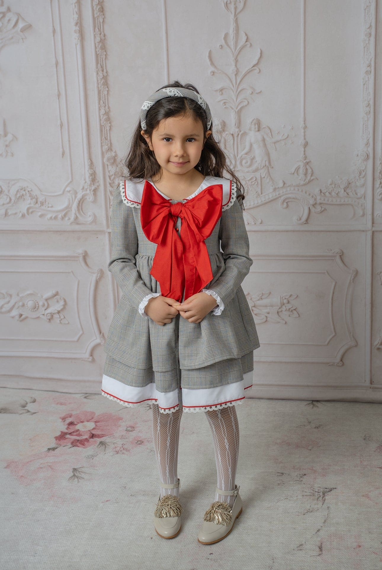 Georgina Tartan Print Dress with Red Bow - Petite Maison Kids