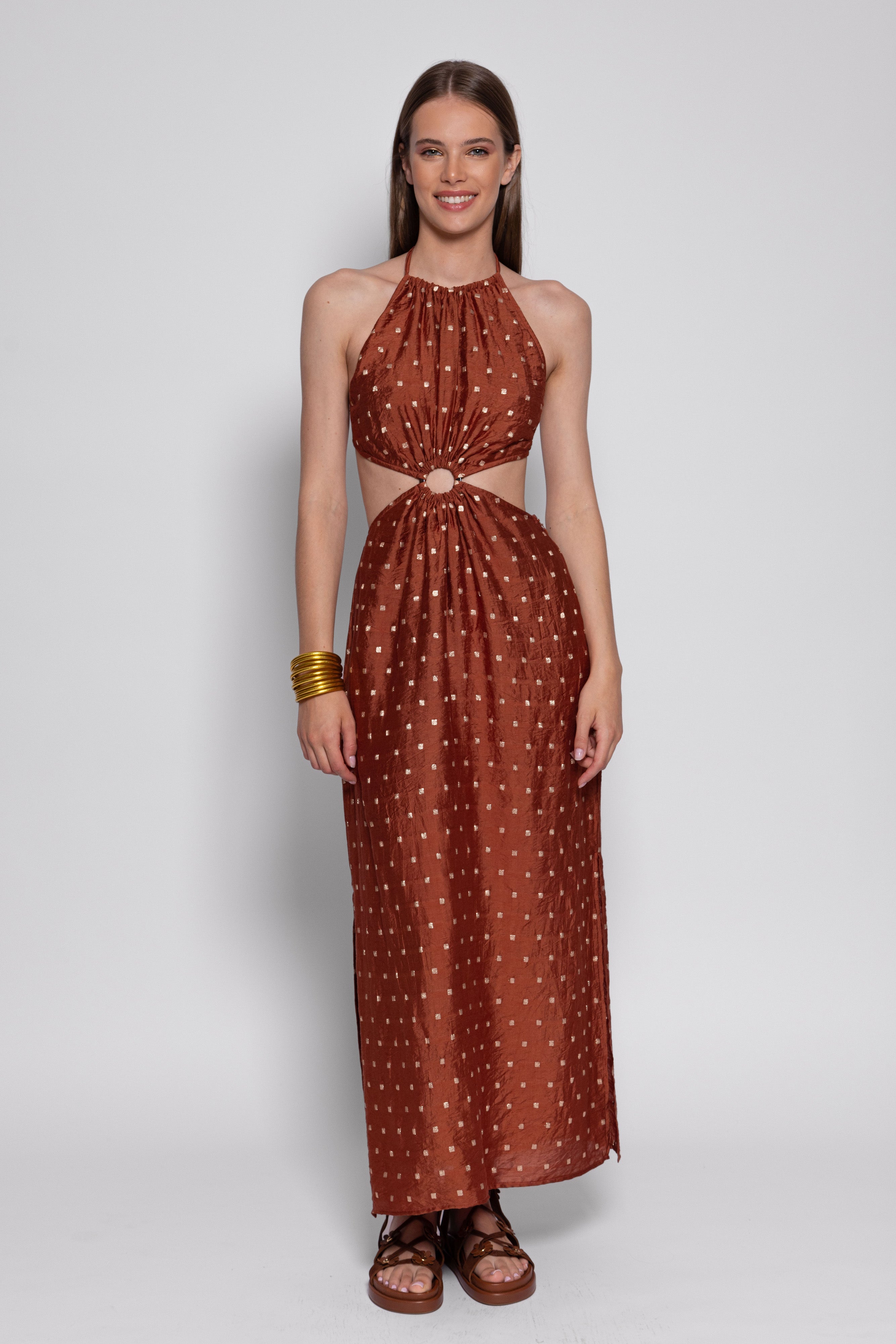 FILIZA LONG DRESS TANZANIA BROWN AND GOLD