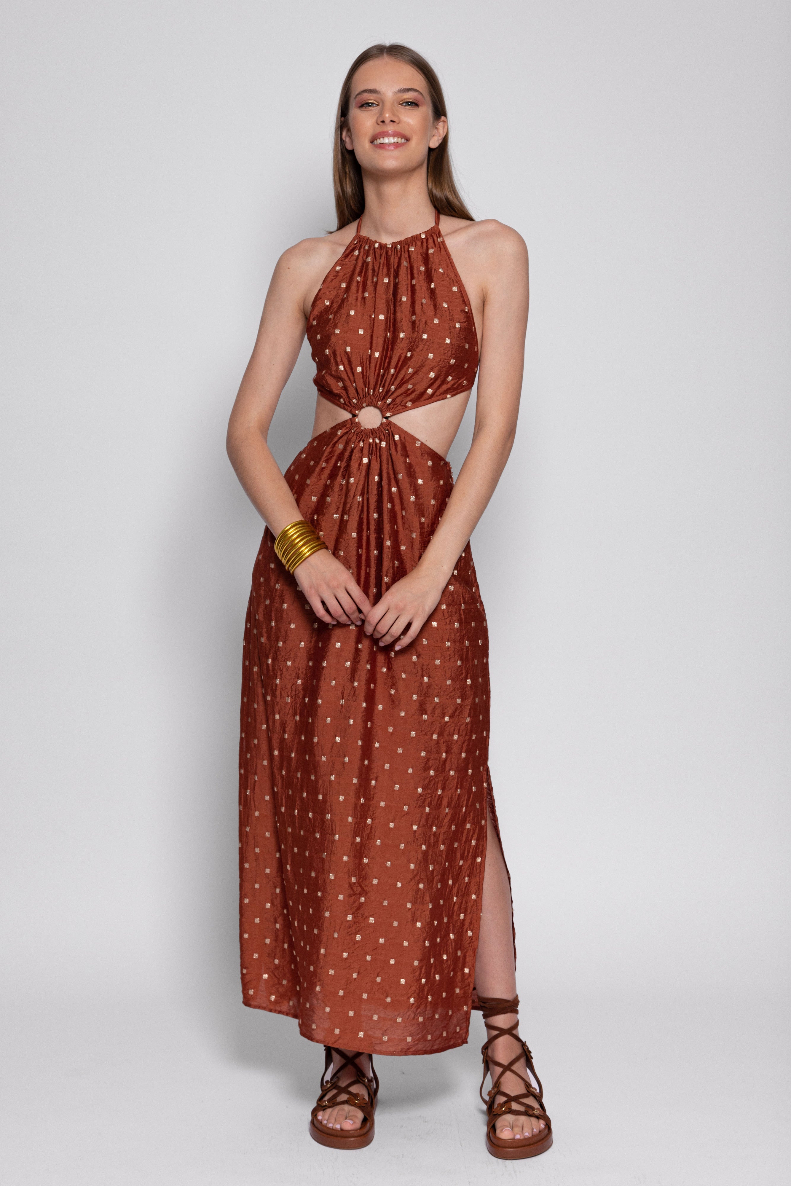 FILIZA LONG DRESS TANZANIA BROWN AND GOLD