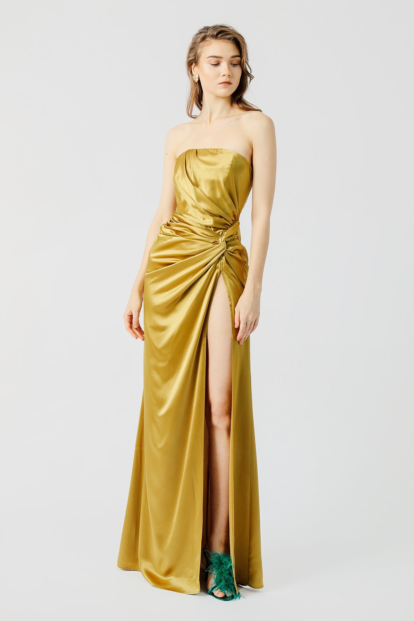 Hester Satin Dress - Ecru Olive