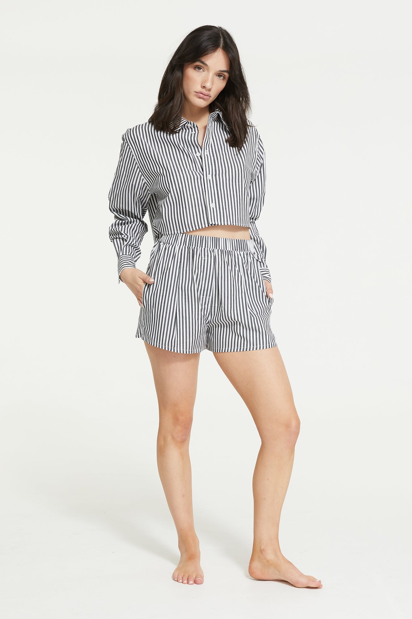 The Franca Stripe Crop Shirt By GINIA In Black & White Stripe