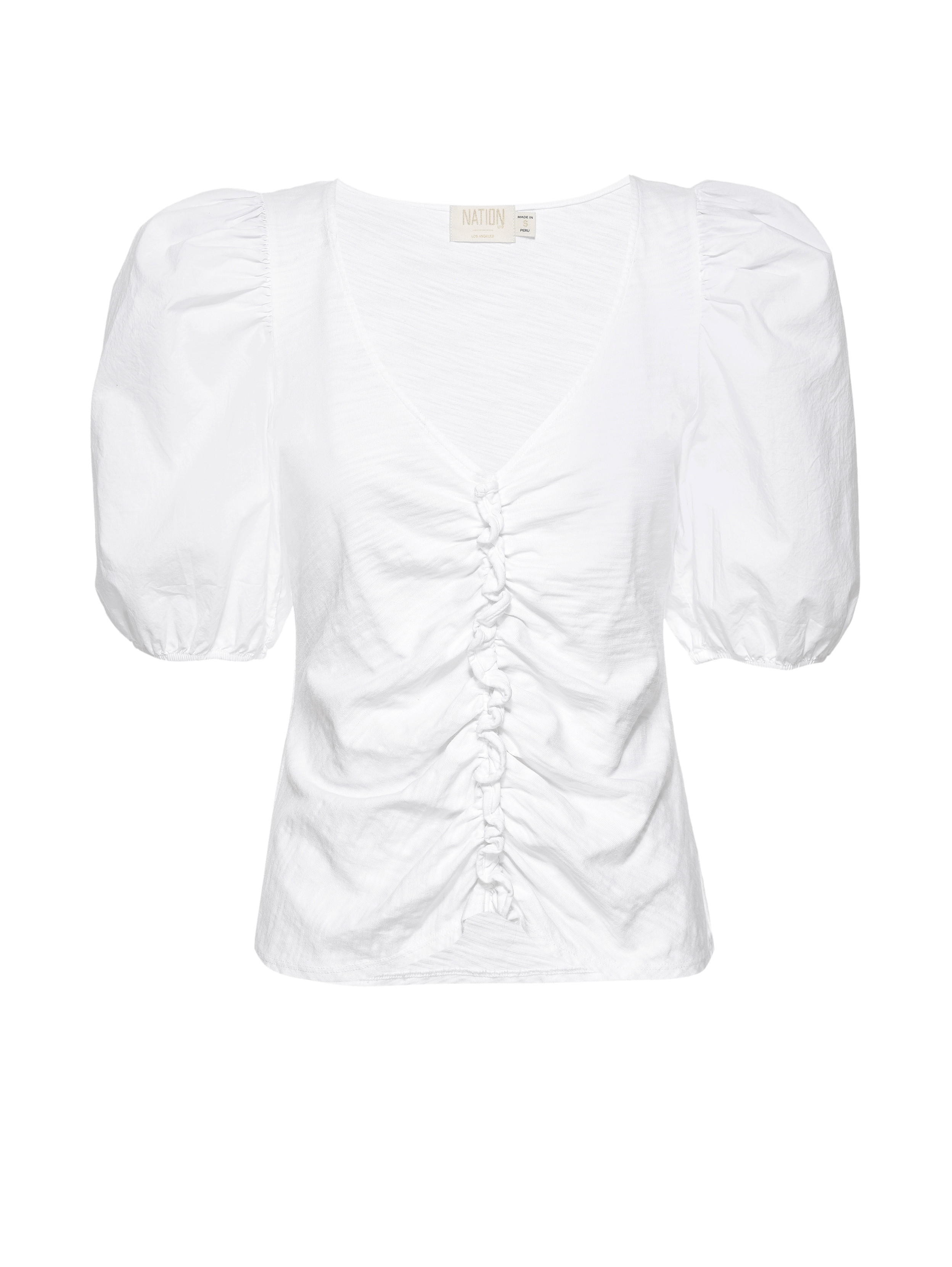 NATION LTD Giada Ruched Puff Sleeve Top