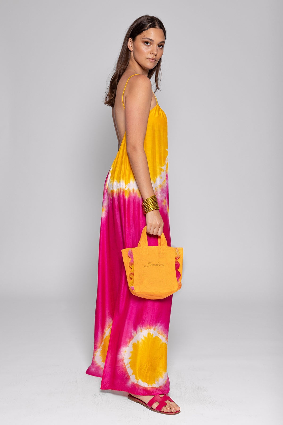 GRACE LONG DRESS TIE & DYE FUCHSIA AND YELLOW