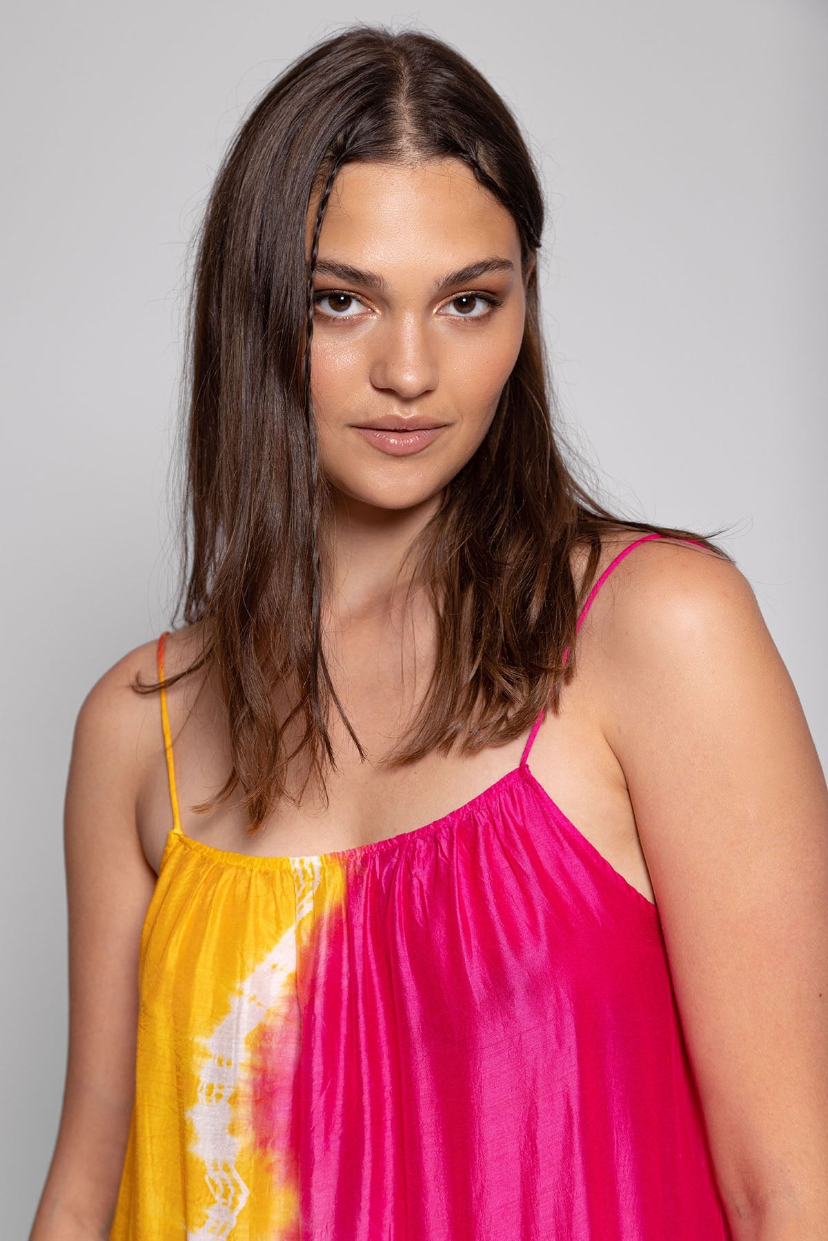 GRACE LONG DRESS TIE & DYE FUCHSIA AND YELLOW