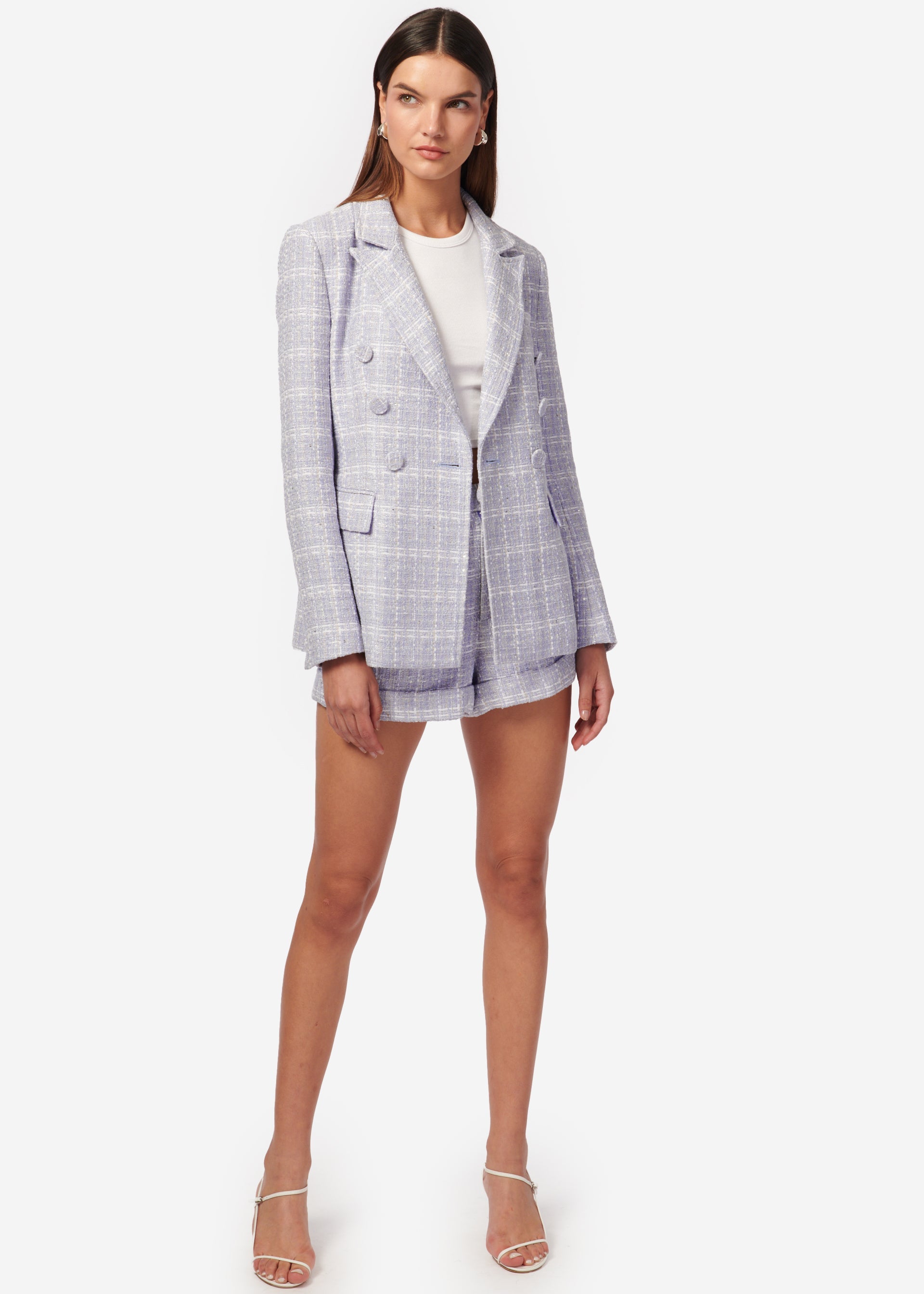 Bruna Tweed Blazer White/Delphinium