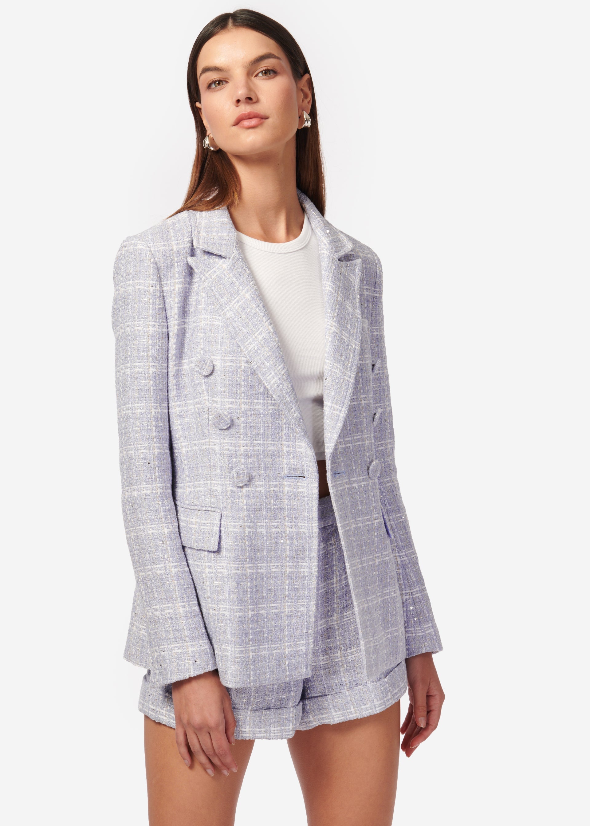 Bruna Tweed Blazer White/Delphinium