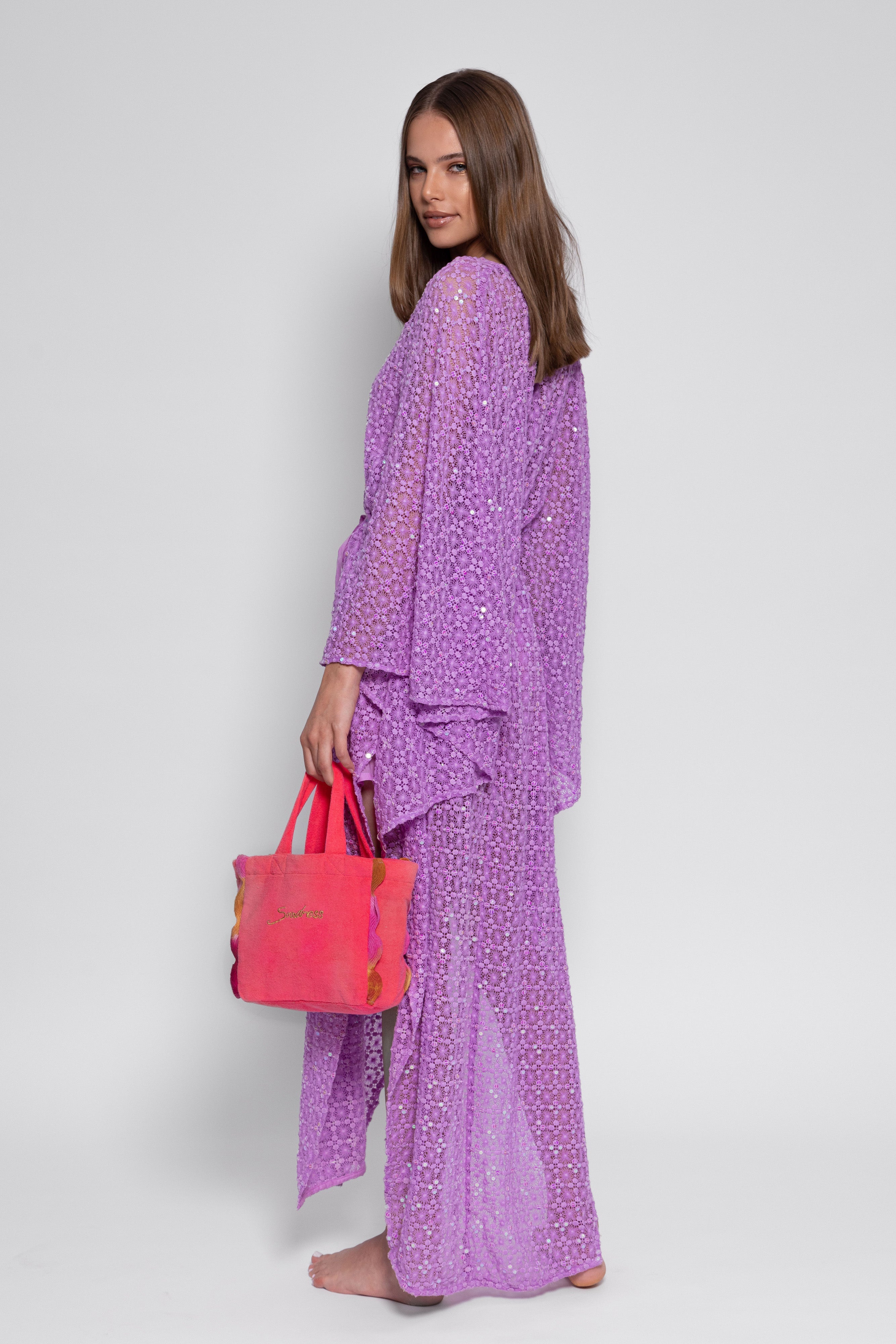 HELENE CAFTAN CROCHET SEQUINS LAVENDER