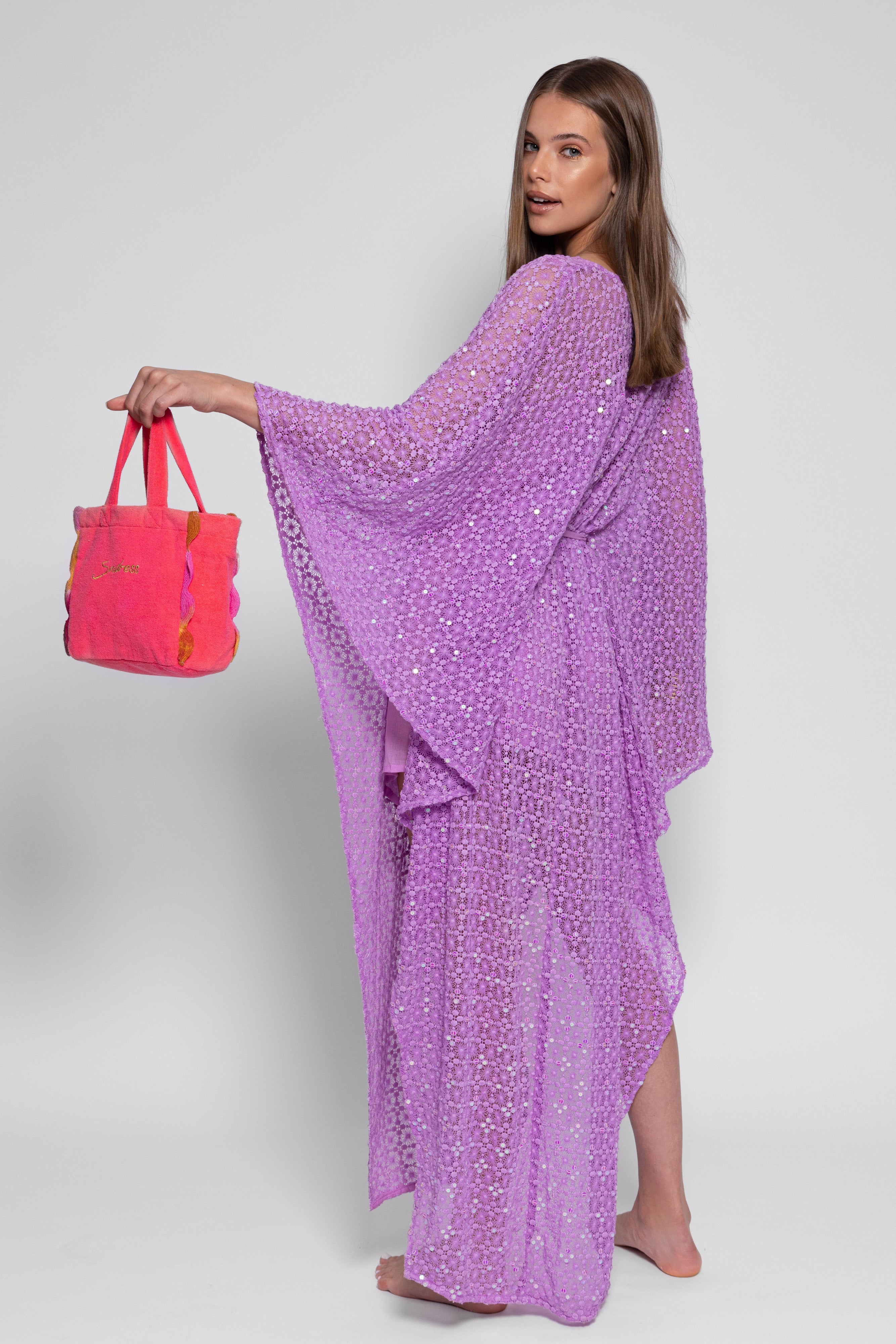 HELENE CAFTAN CROCHET SEQUINS LAVENDER