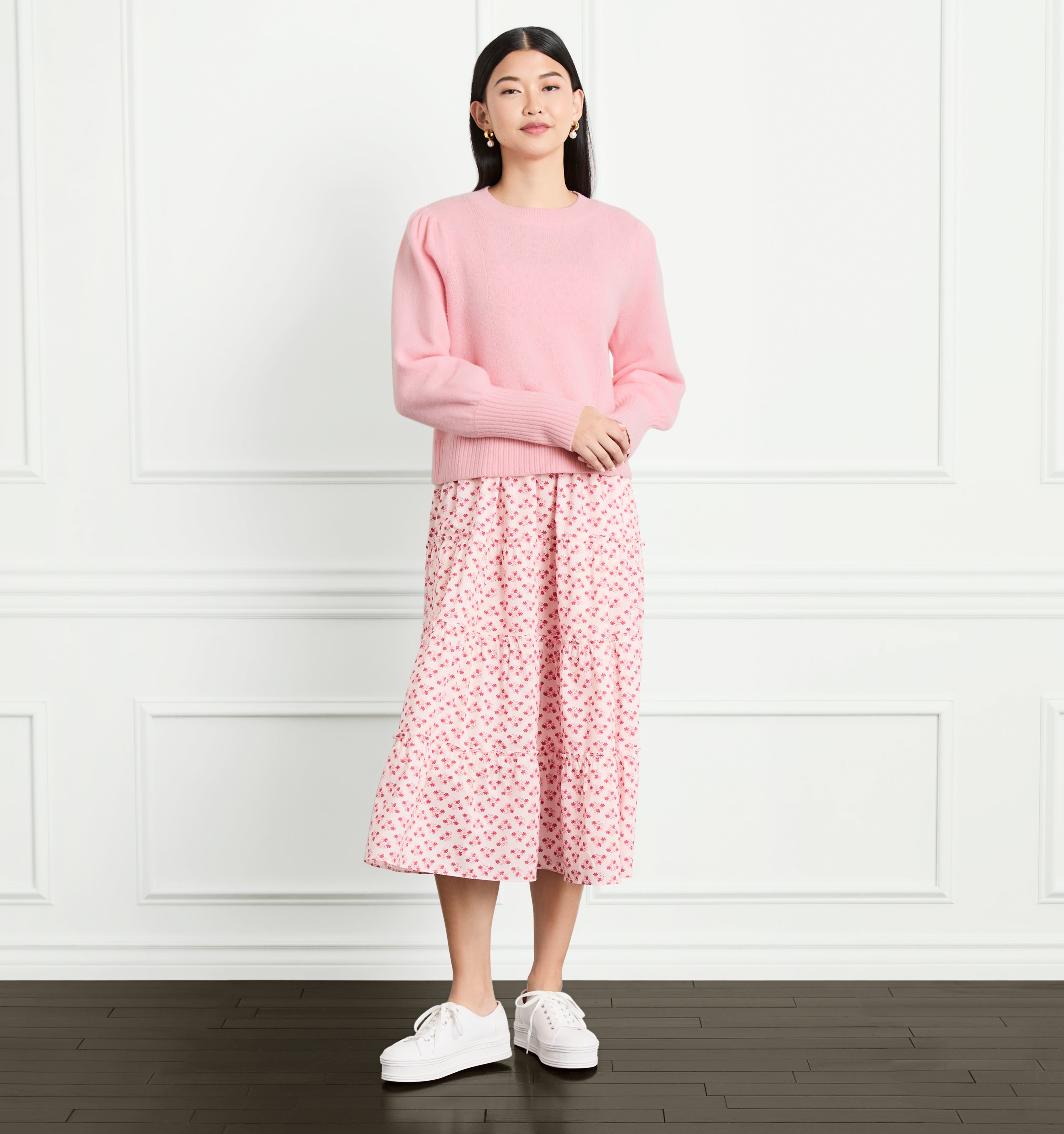 Sophia wears a size XS in the Candy Pink Merino Wool color:candy pink merino wool