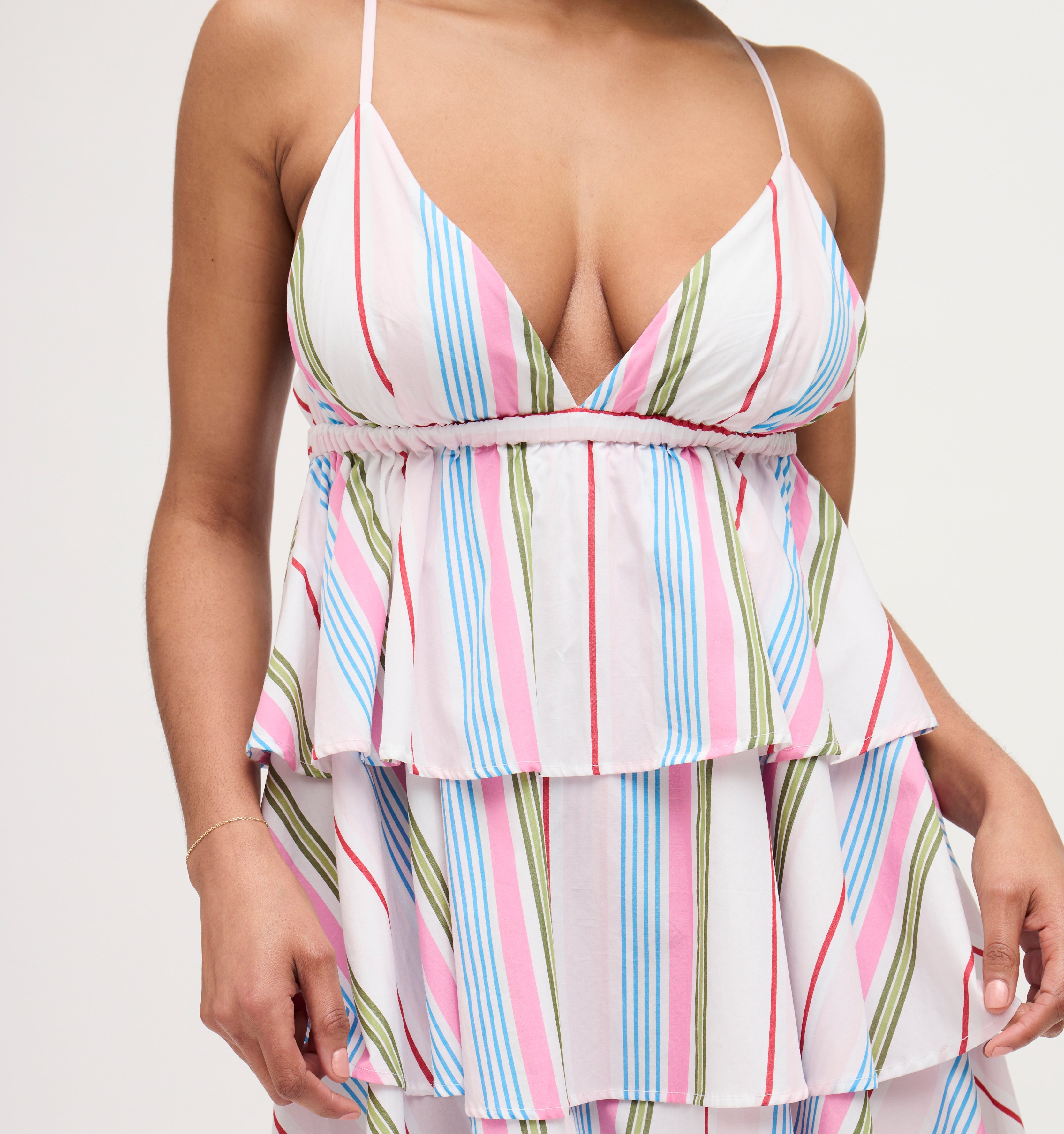 Na’Jeen wears a size S in the Rainbow Stripe color: Rainbow Stripe