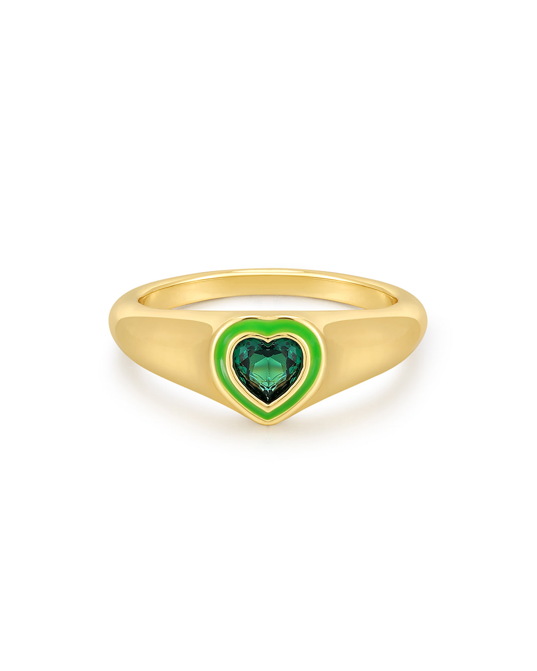 Heart Signet Ring- Green- Gold