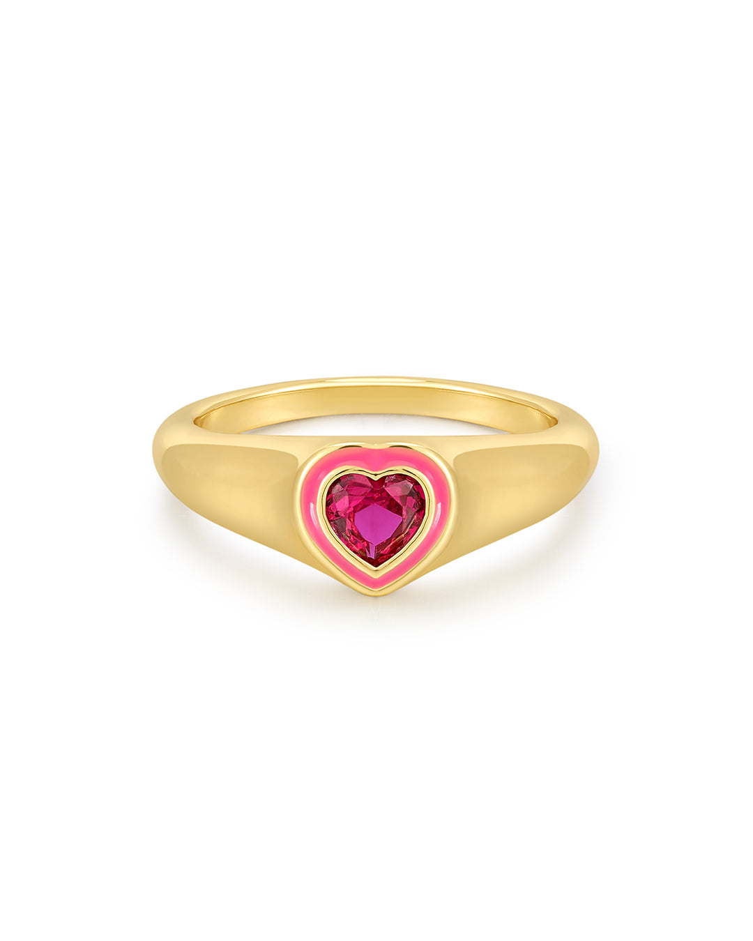 Heart Signet Ring- Hot Pink- Gold