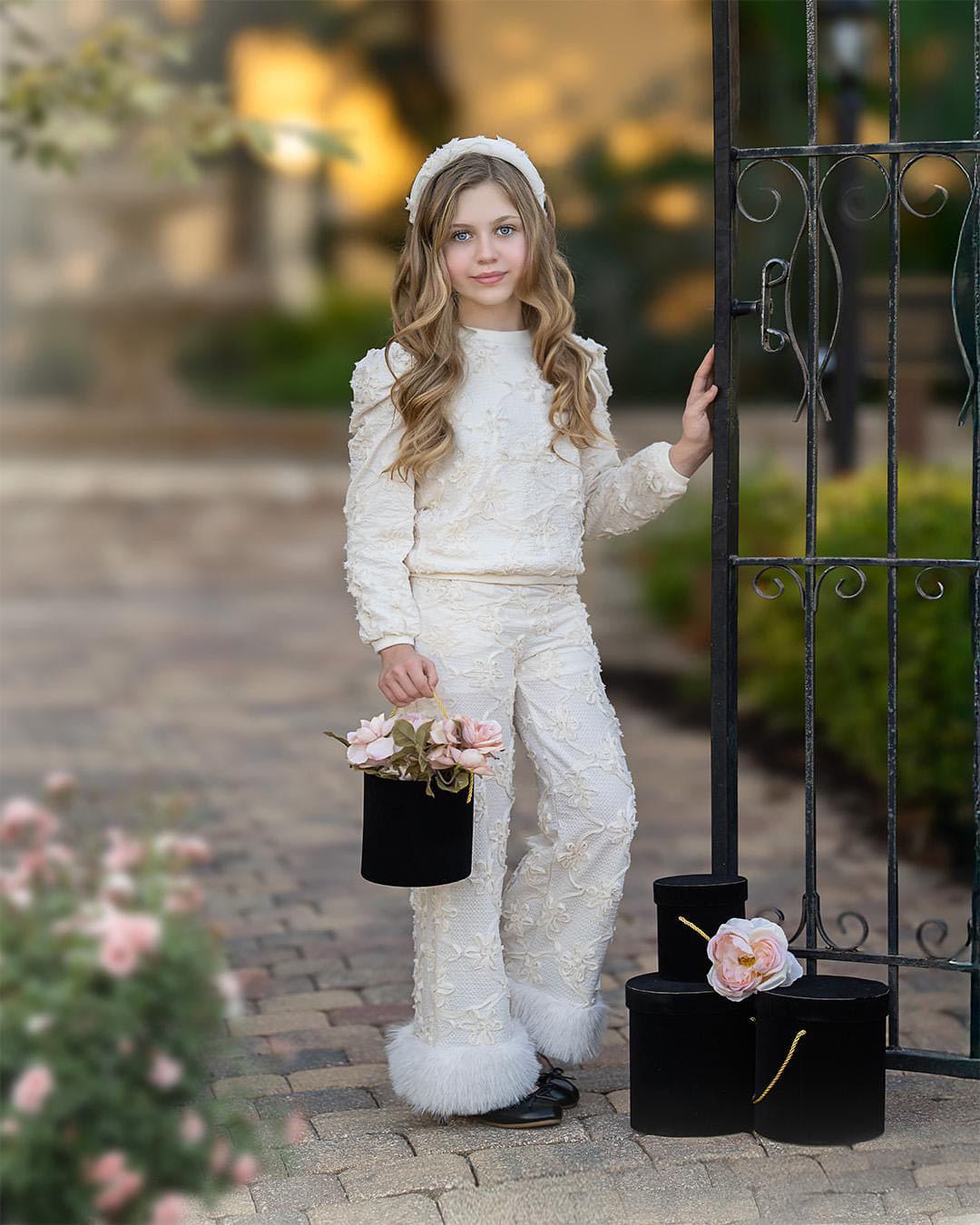Ava Ivory Flower Wide Leg Pants - Petite Maison Kids