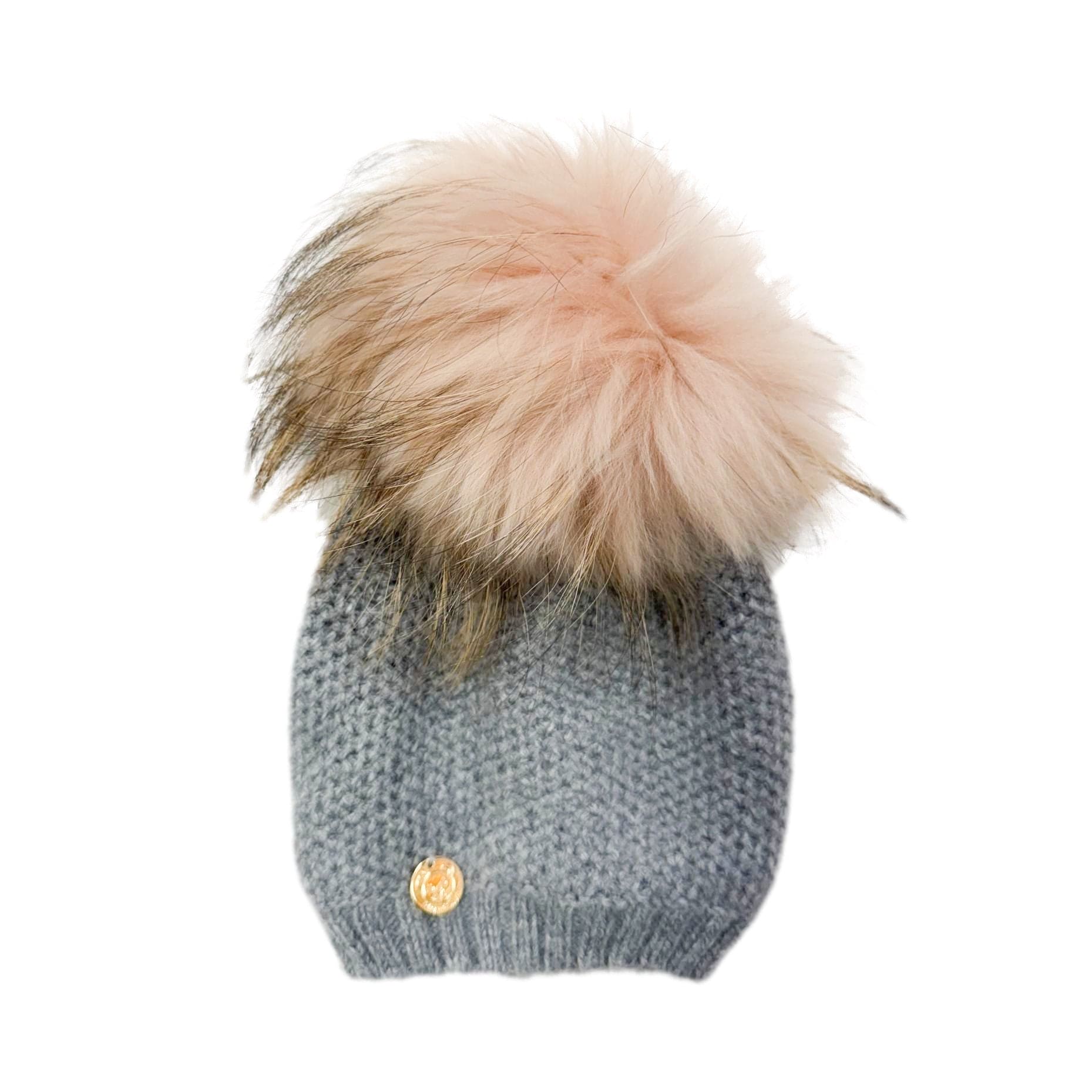 Honeycomb Grey Cashmere Beanie Hats - Pink Pom - Petite Maison Kids