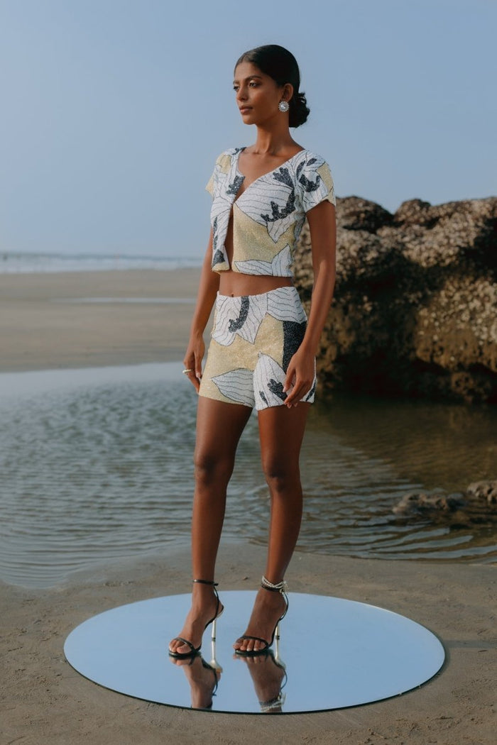 Maya Petal Hand Beaded Set White