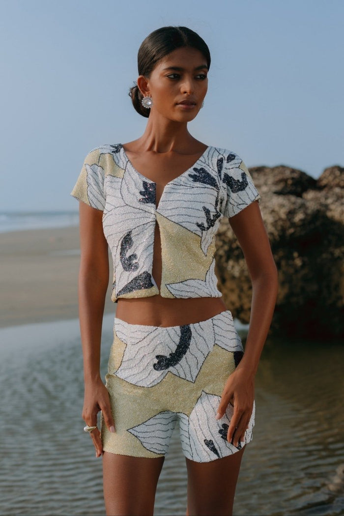 Maya Petal Hand Beaded Set White