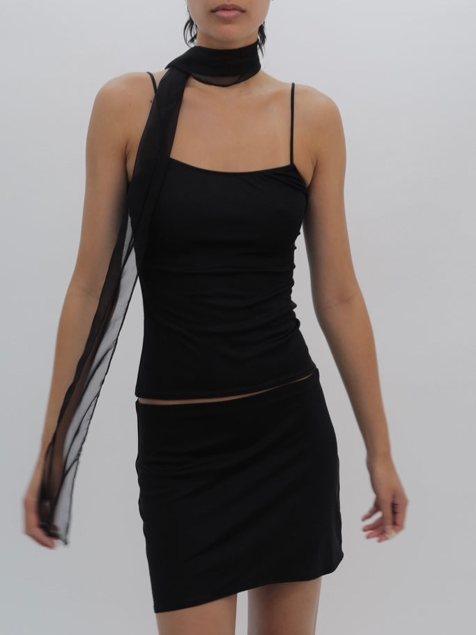 BLACK SILK SKIRT + DEADSTOCK