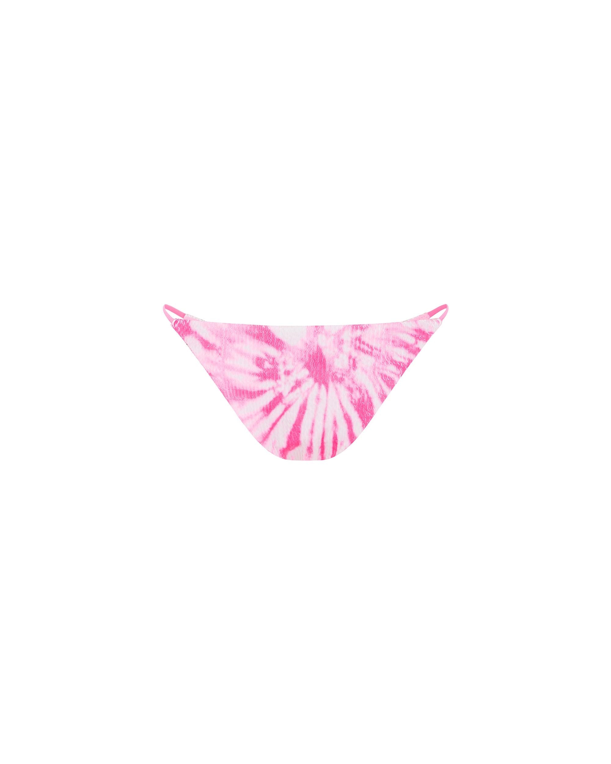 Studio image of the String Pant in Dynamite Crimp, highlighting its pink tie-dye design. 