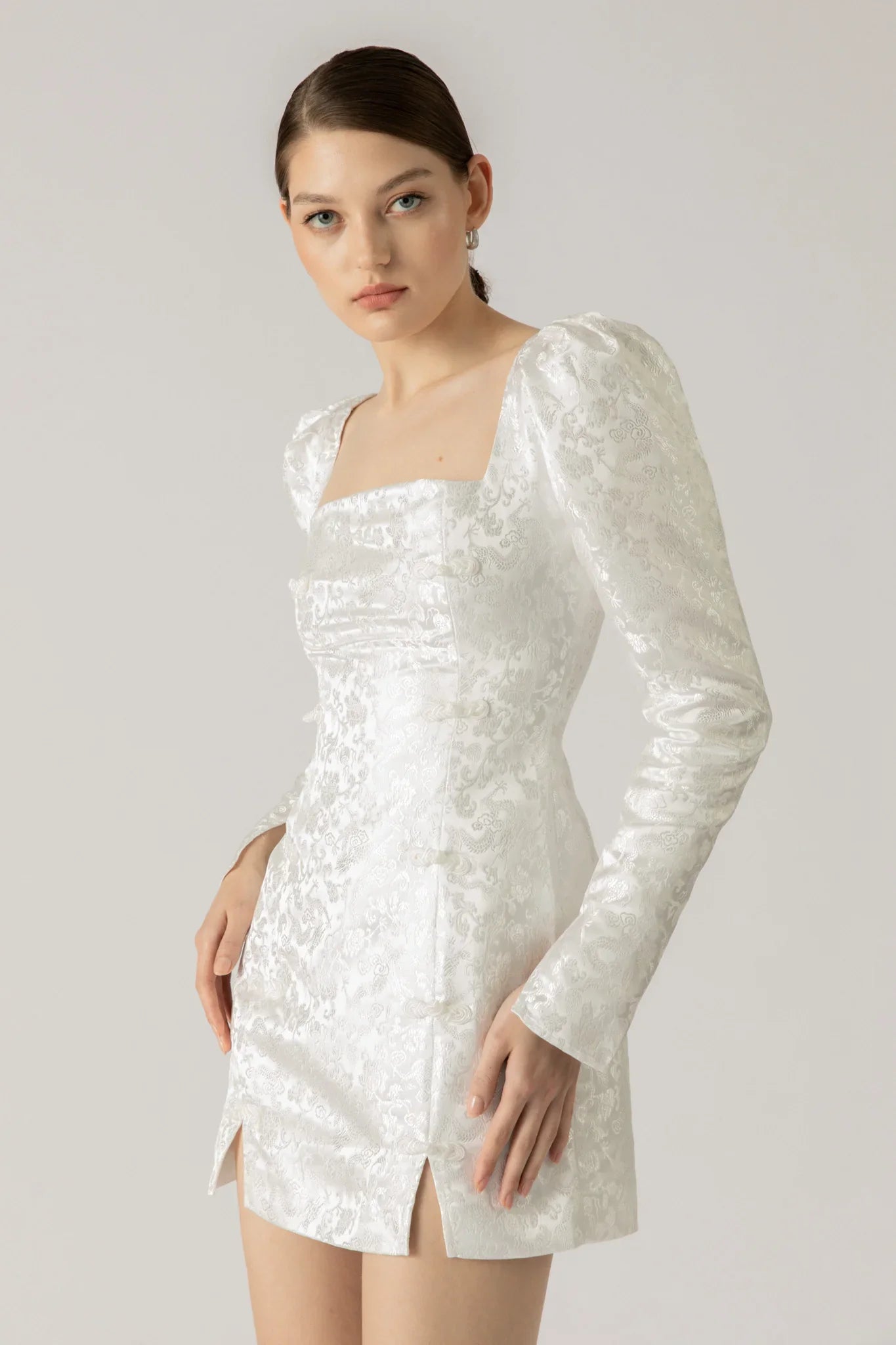 Jen Chinese Jacquard Mini Dress - White