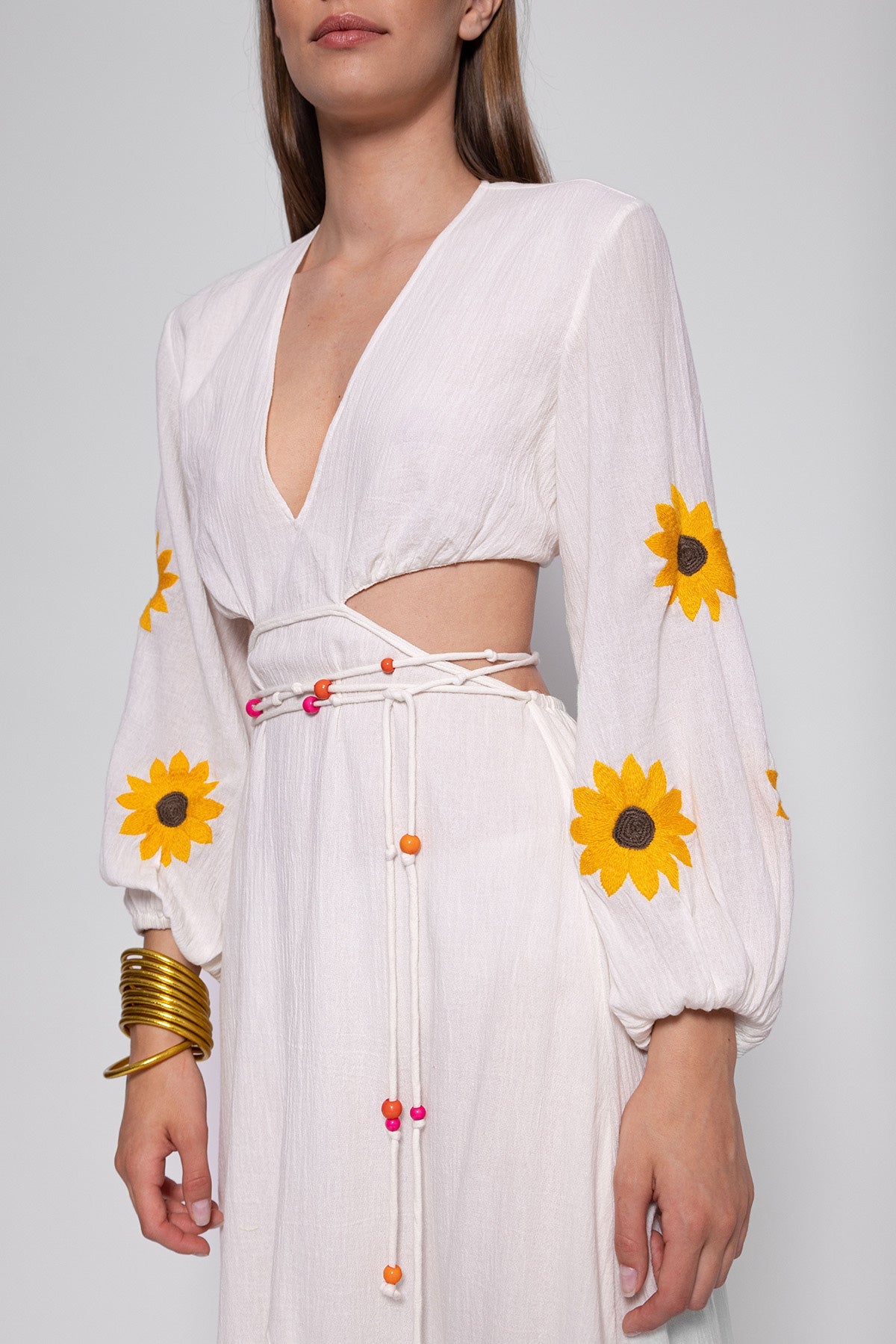 JENNA LONG DRESS WHITE & SUNFLOWERS EMBROIDERIES