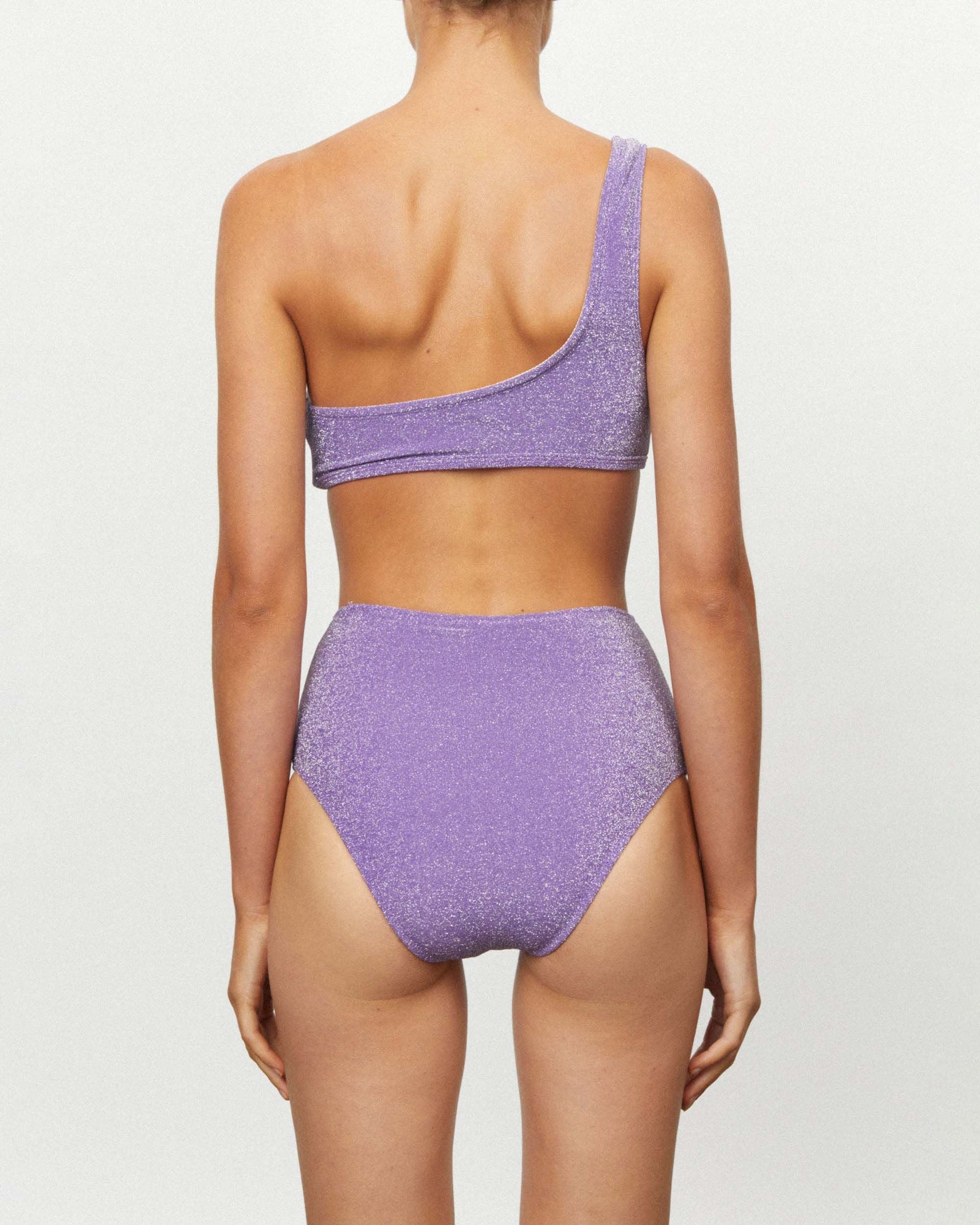 On body back of THE ASYMMETRIC TOP - VIOLET LUREX