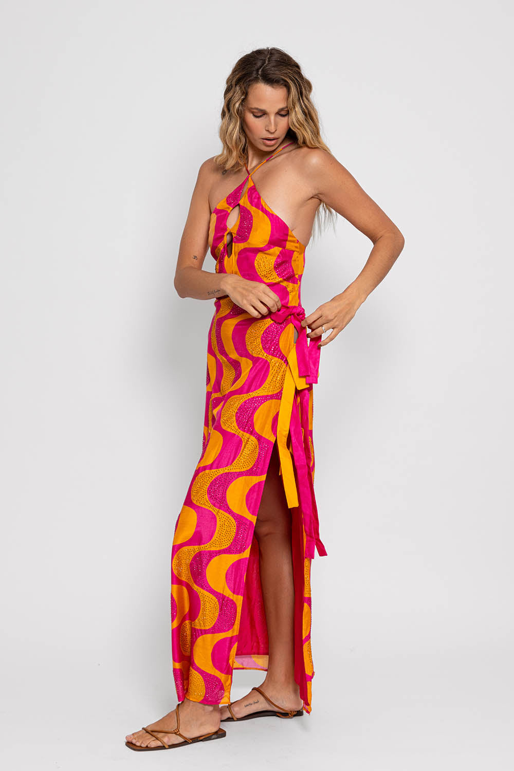 MAELYS LONG DRESS AMAZONIA FUCHSIA & ORANGE