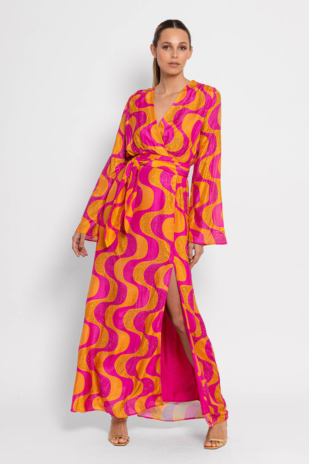 ENORA LONG DRESS AMAZONIA FUCHSIA & ORANGE