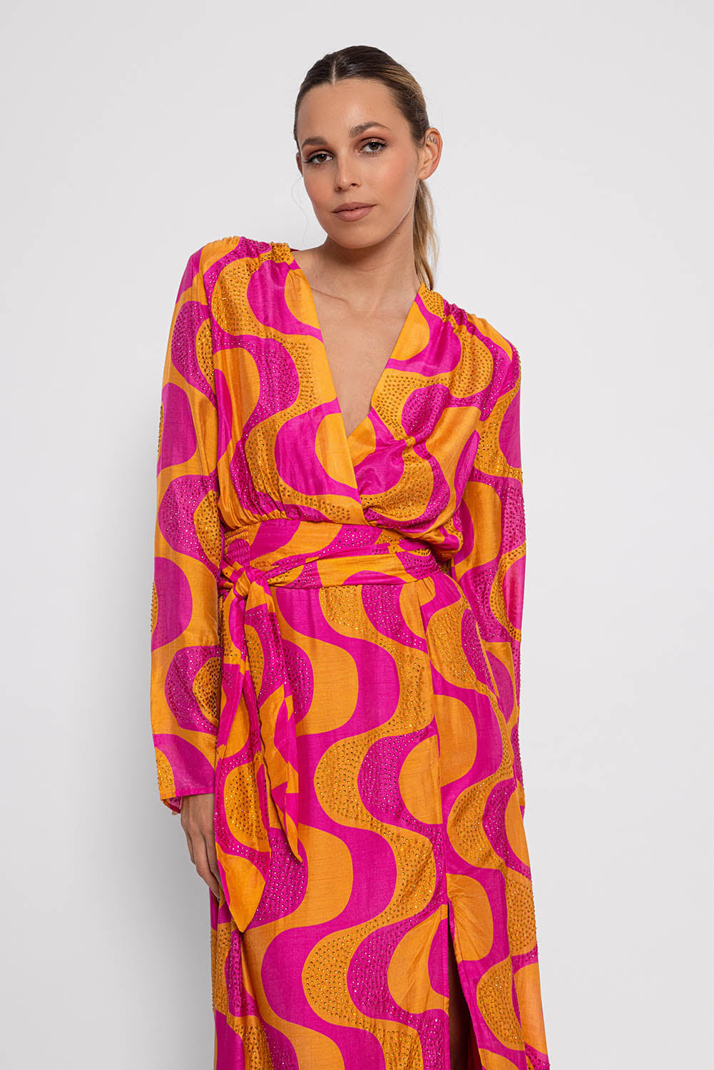 ENORA LONG DRESS AMAZONIA FUCHSIA & ORANGE