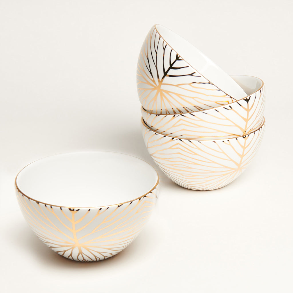 Talianna Lily Pad Bowls, White & Gold, Set of 4
