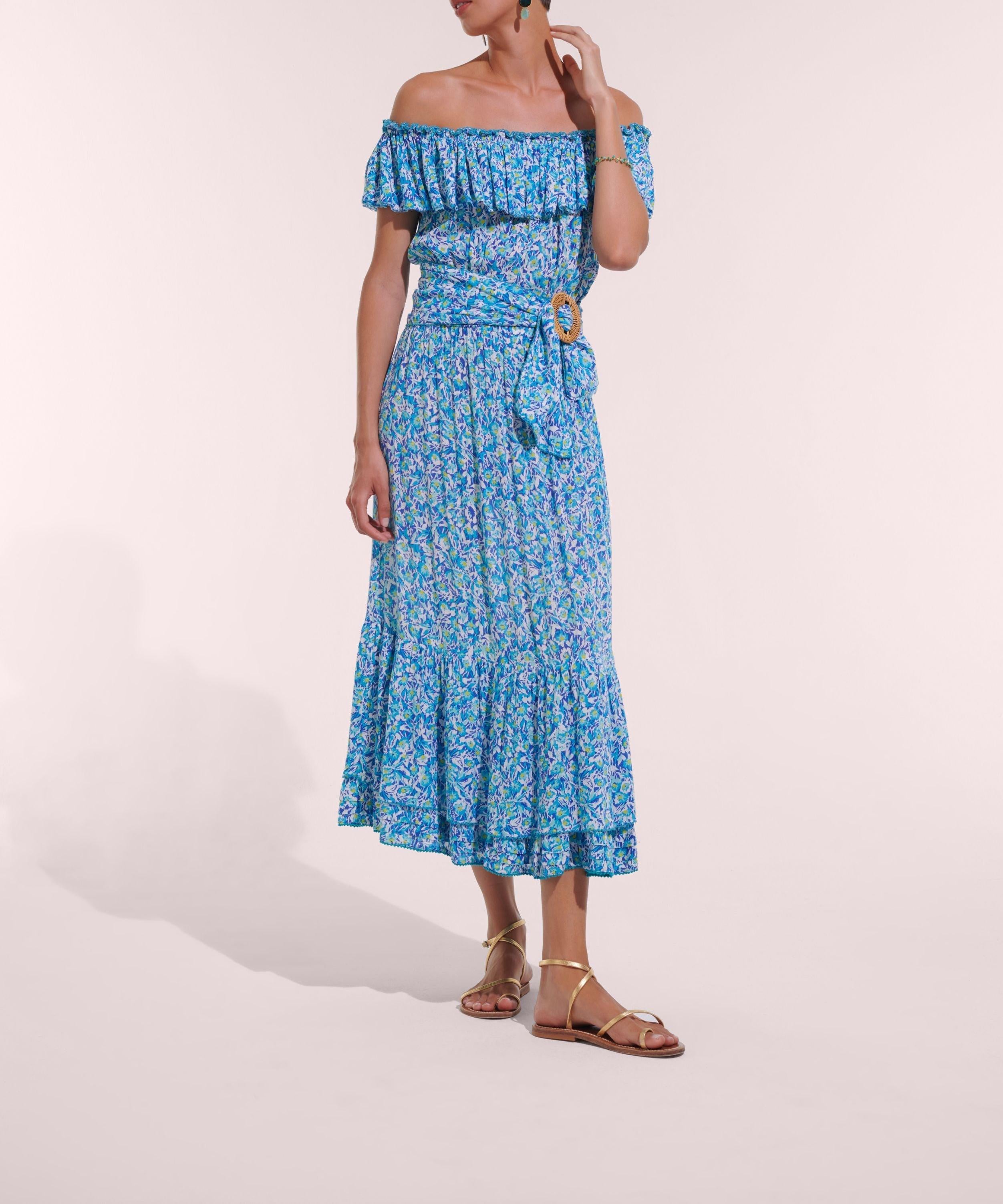 Long Dress Bella - Blue Ocean Flowers