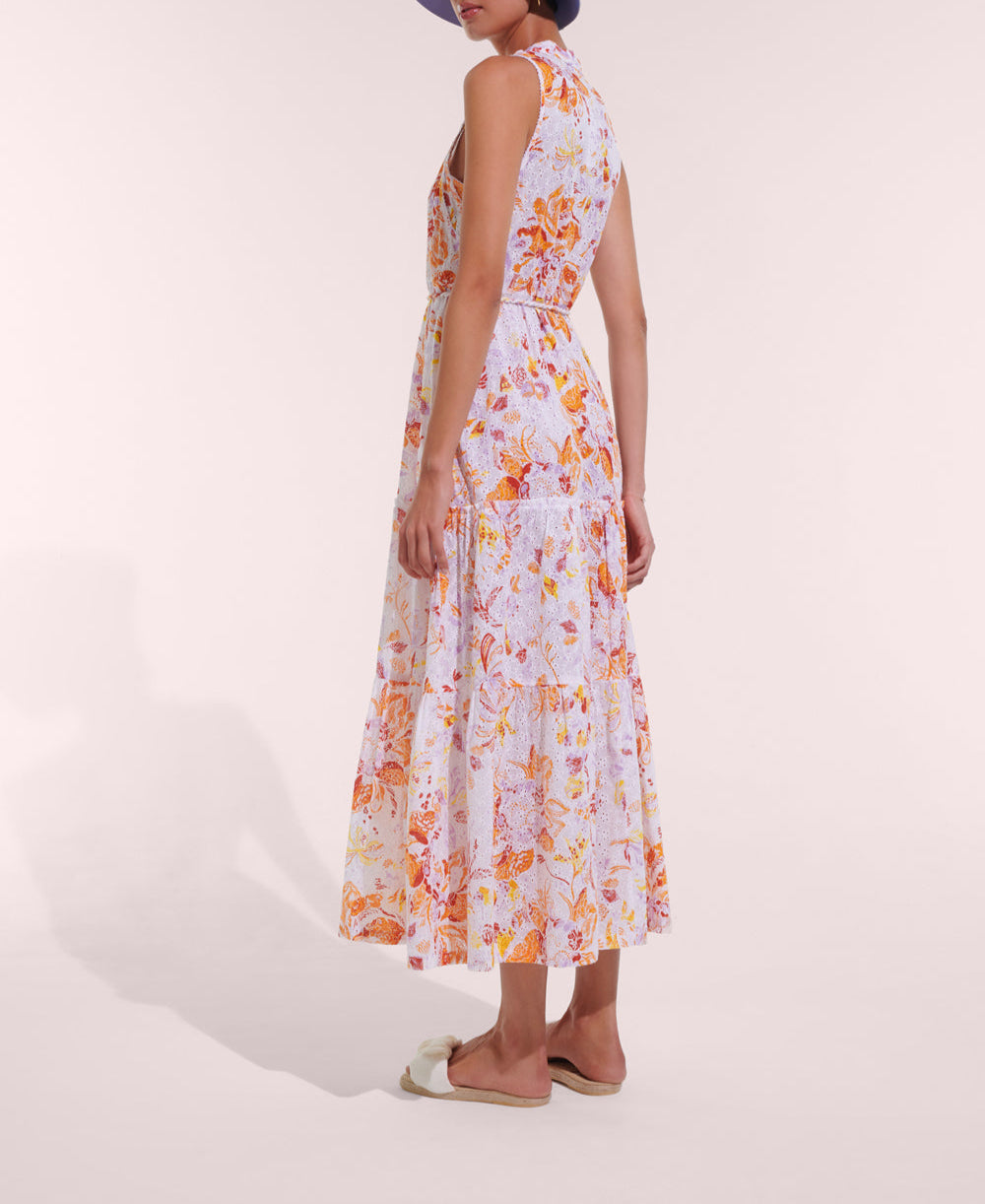 Long Dress Nana Ct E Orange Nemesia Cotton Embroidery