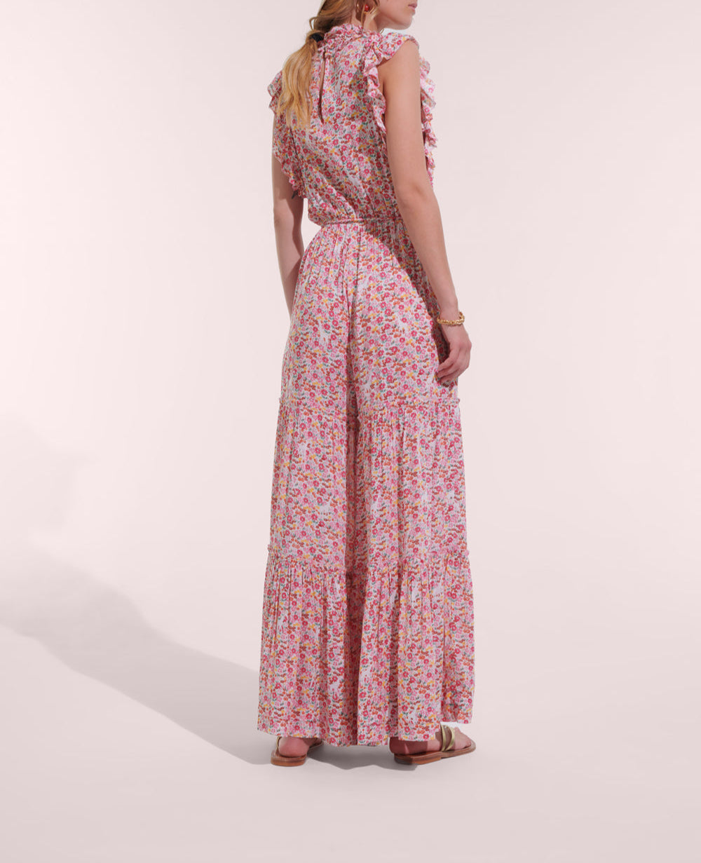 Long Jumpsuit Belene V Pink Jardin Viscose