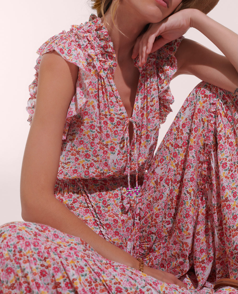 Long Jumpsuit Belene V Pink Jardin Viscose