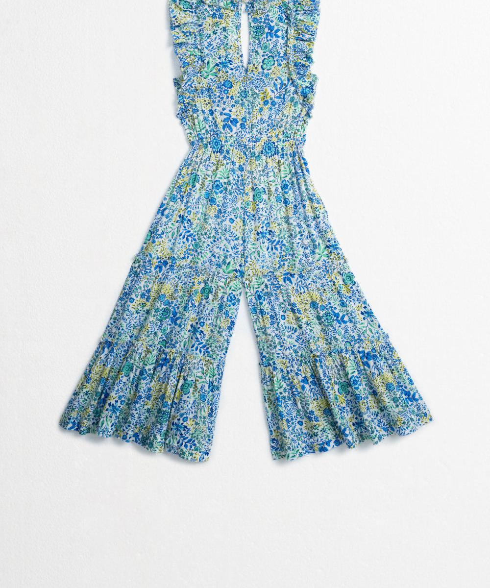 Kids Long Jumpsuit Belene - White Blue Nature