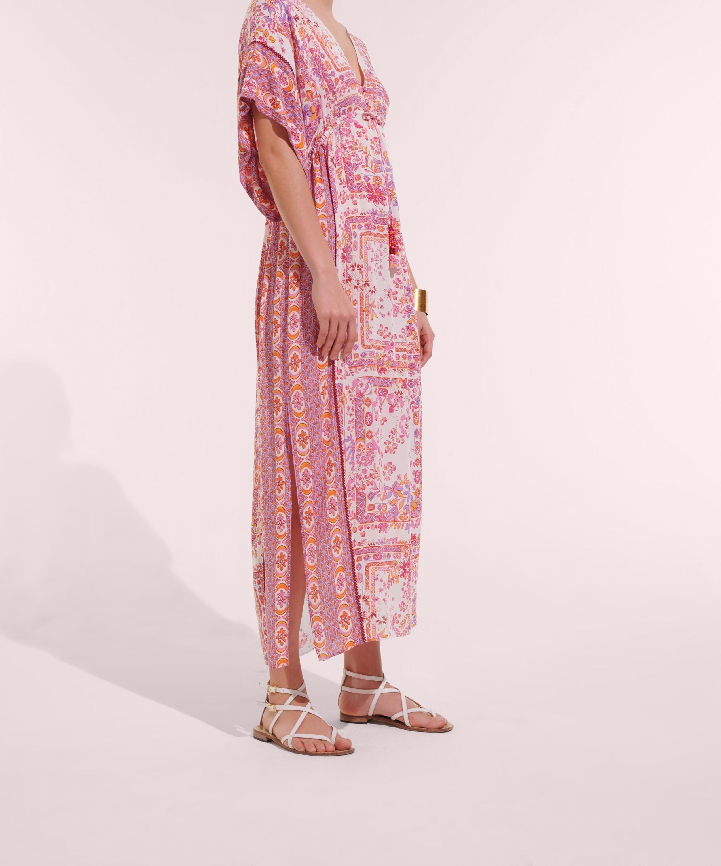 Long Kaftan Amaya - Pink Foulard