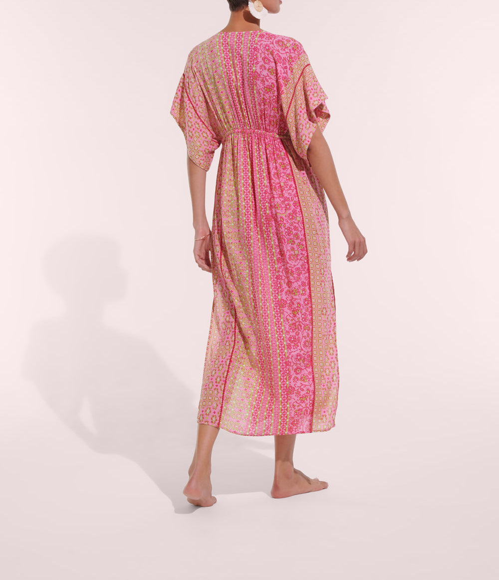 Long Kaftan Amaya V Pink Verti Batik Viscose