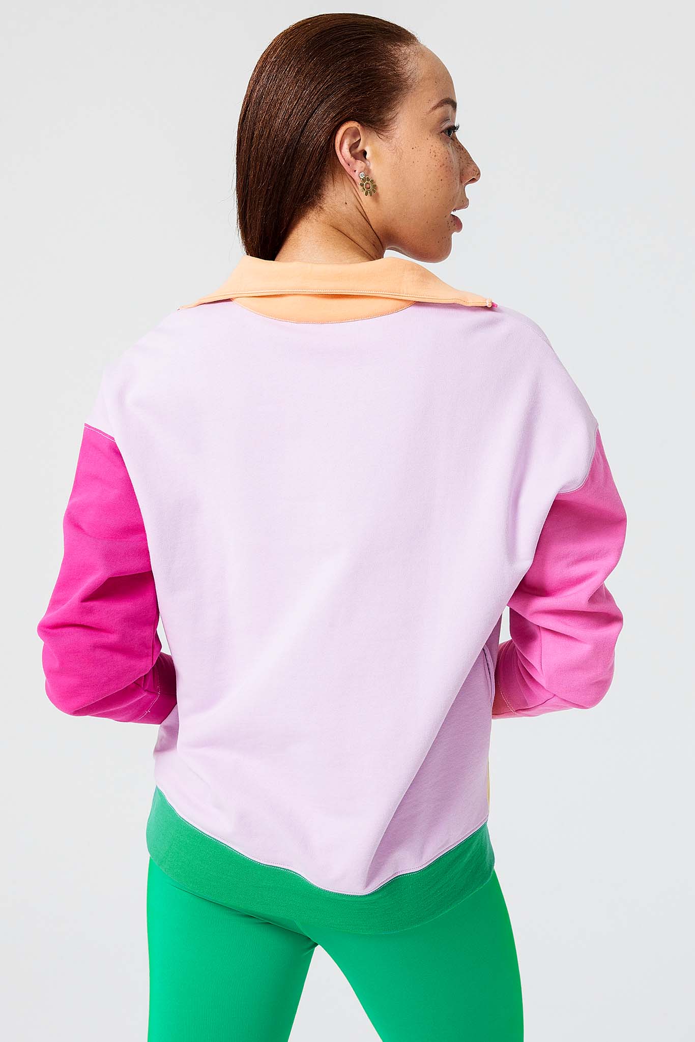 Colorblock Quarter Zip Sweatshirt in Spring Mix