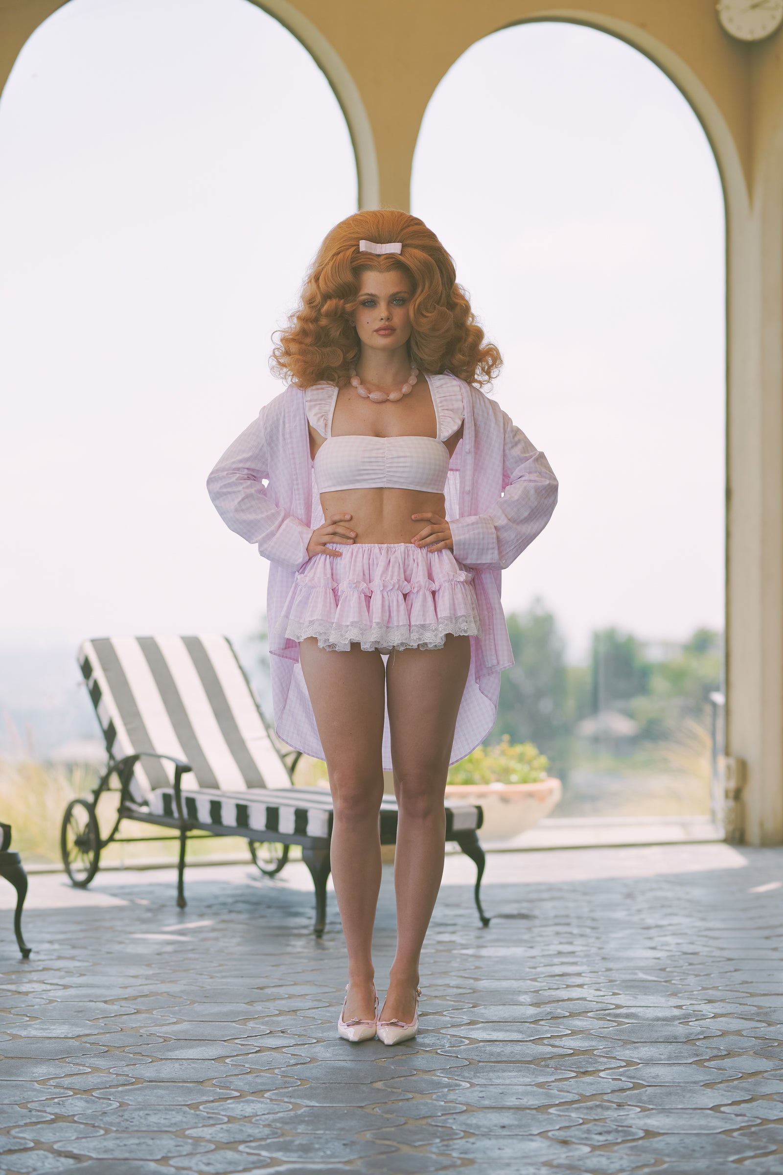 The Pink Gingham Ruffle Bikini Top