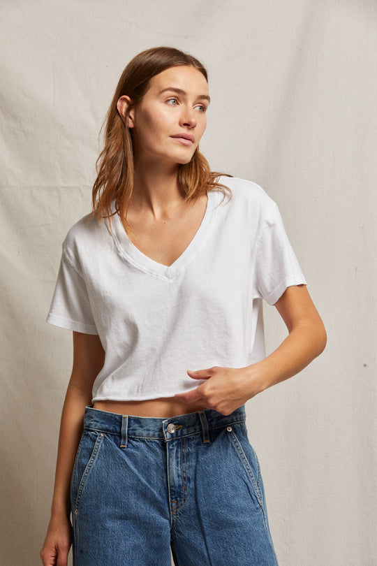 T117-LOVE | Vintage Soft Cotton Jersey Crop Vneck