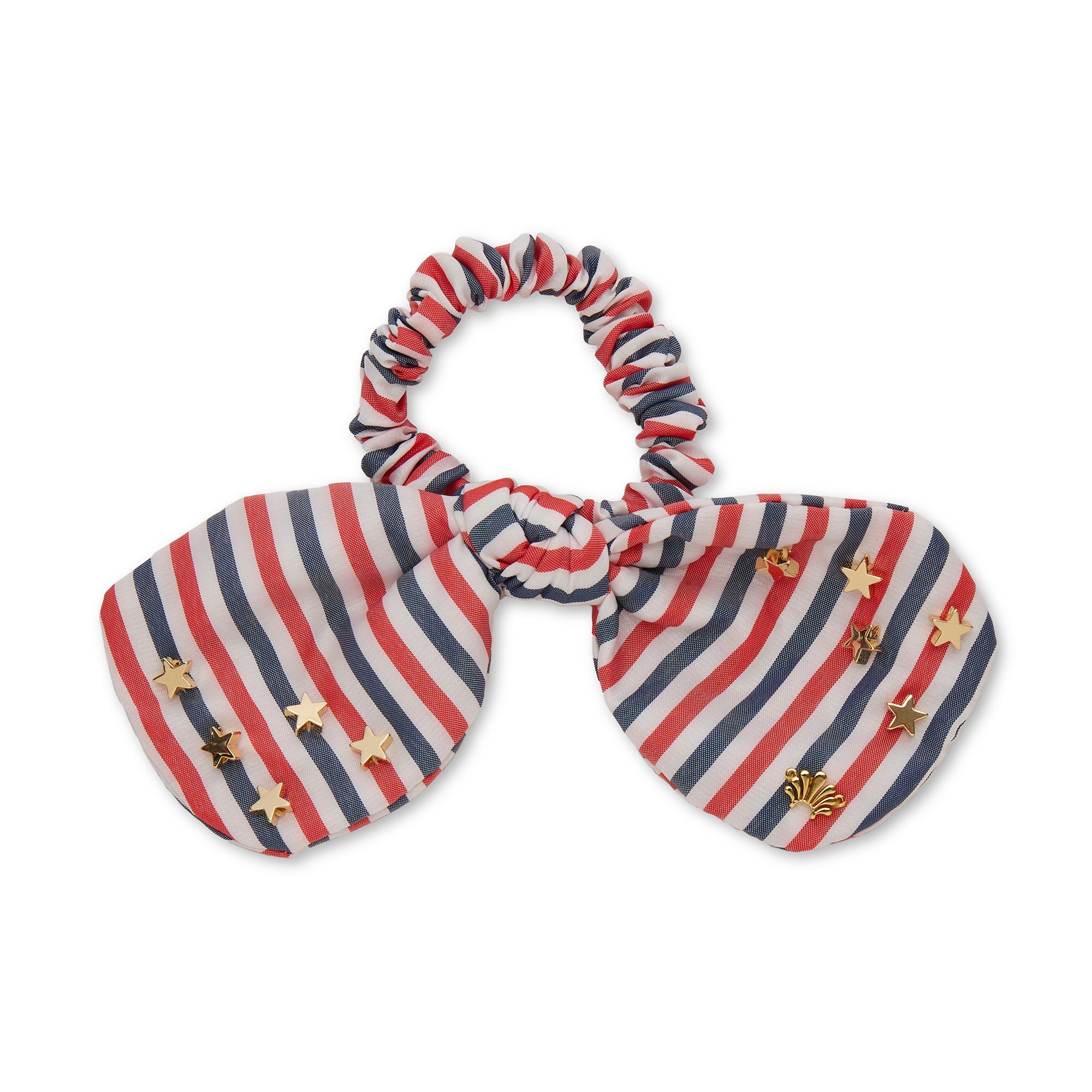 Penny Striped Cotton Embellished Bow Srunchie